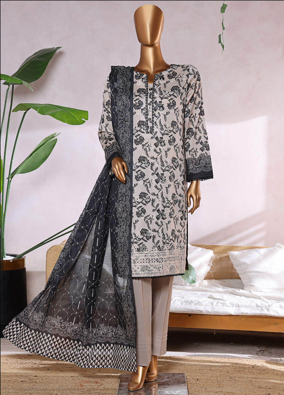 Elite By HZ Textile Chikankari Lawn  3 Piece Unstitched Suit HZ25E D-235A