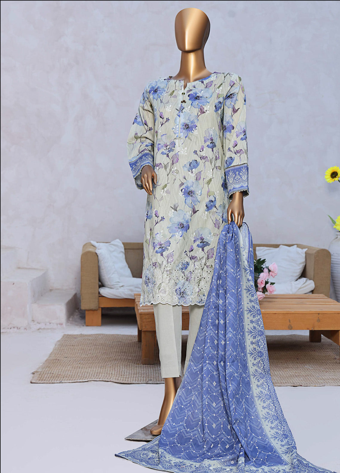 Elite By HZ Textile Chikankari Lawn  3 Piece Unstitched Suit HZ25E D-236A