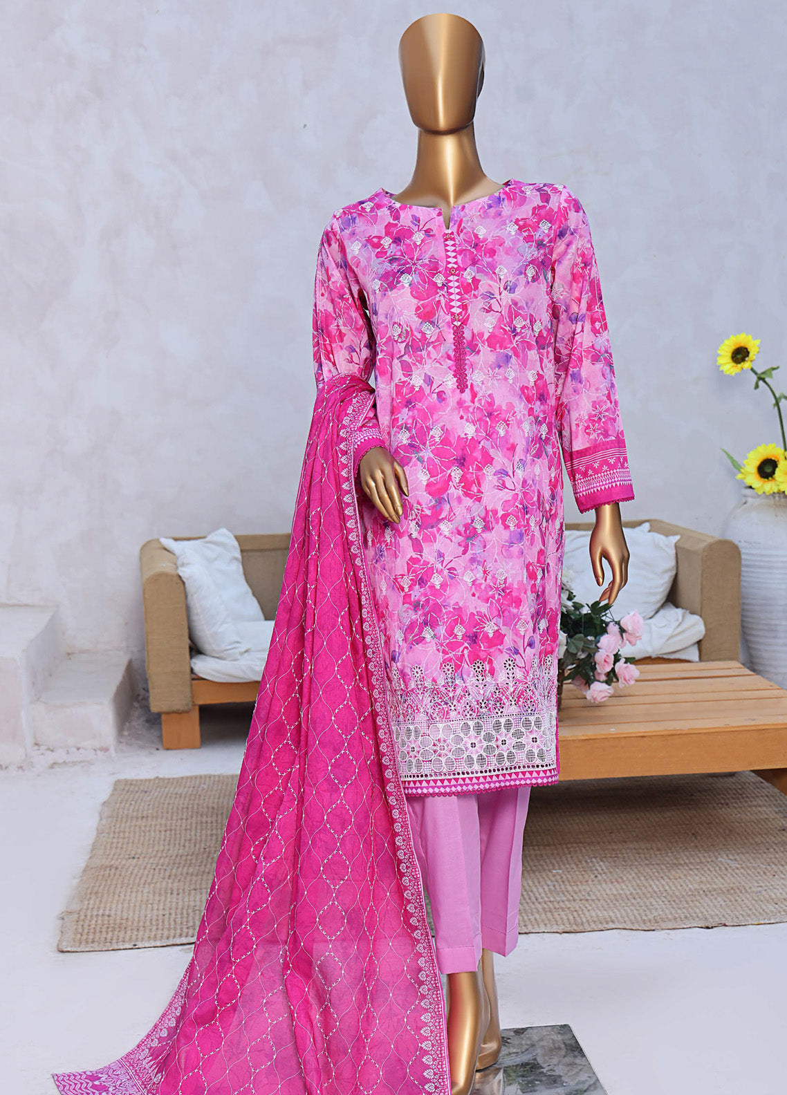 Elite By HZ Textile Chikankari Lawn  3 Piece Unstitched Suit HZ25E D-238A