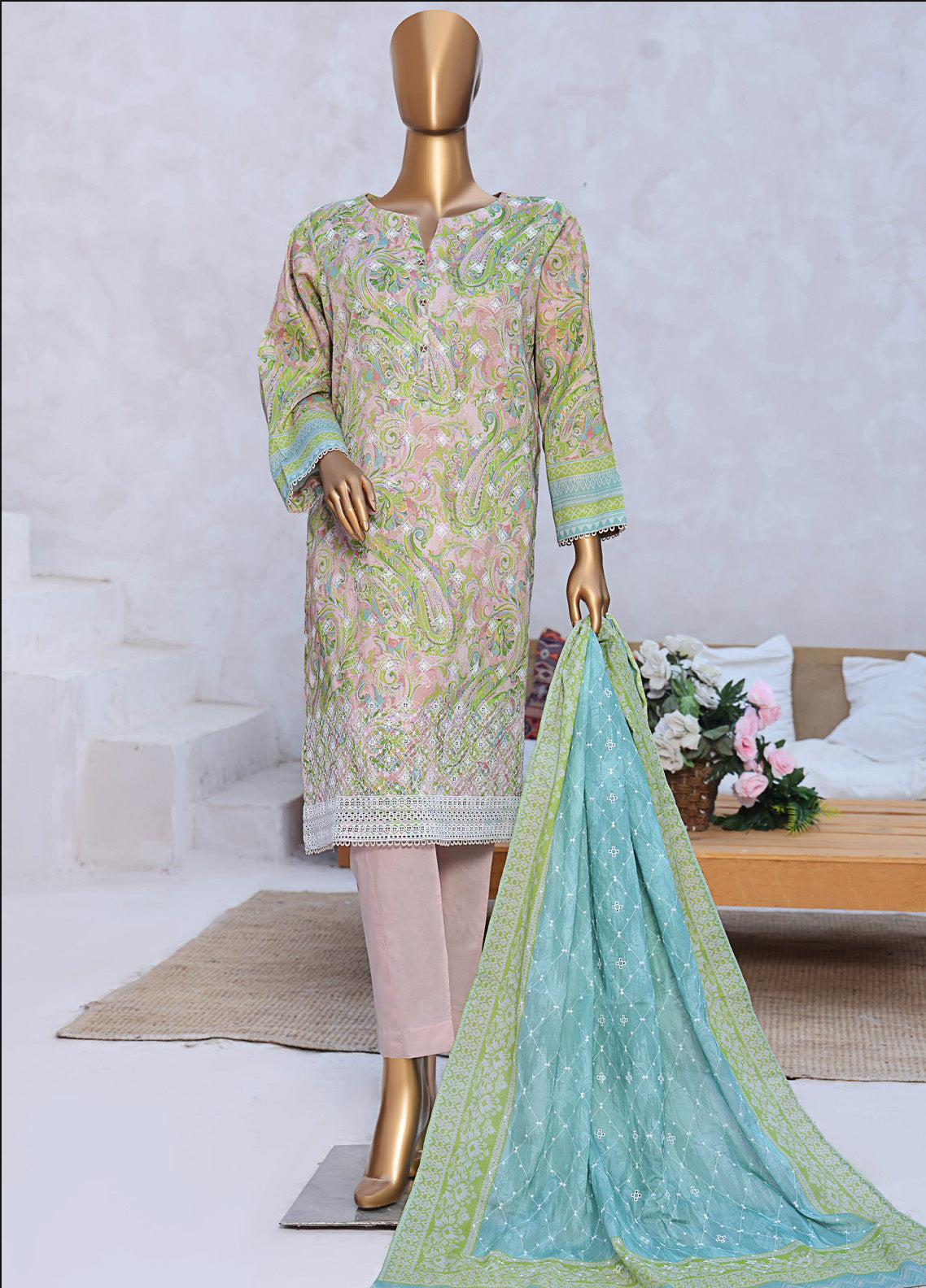 Elite By HZ Textile Chikankari Lawn  3 Piece Unstitched Suit HZ25E D-240A