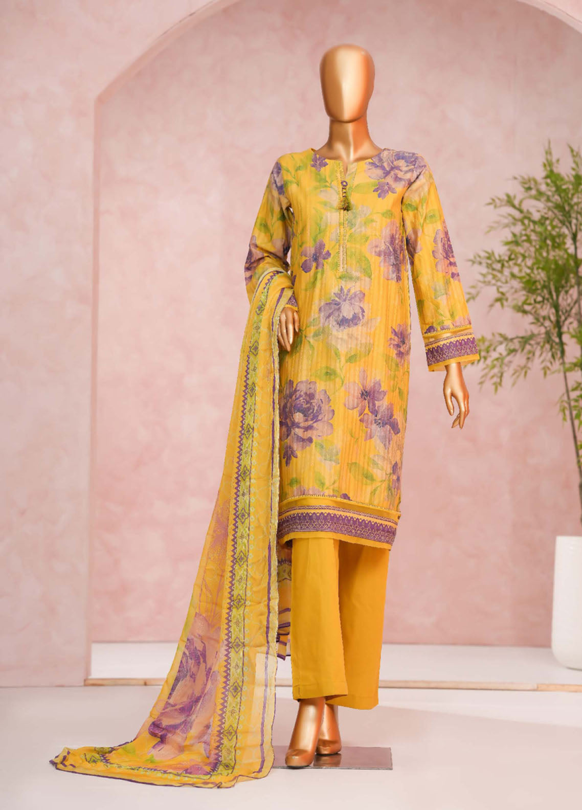 Enchant Linnokara Prints By HZ Textile Printed Lawn 3 Piece Stitched Suit HZ25ELP PLK-552 MARIGOLD
