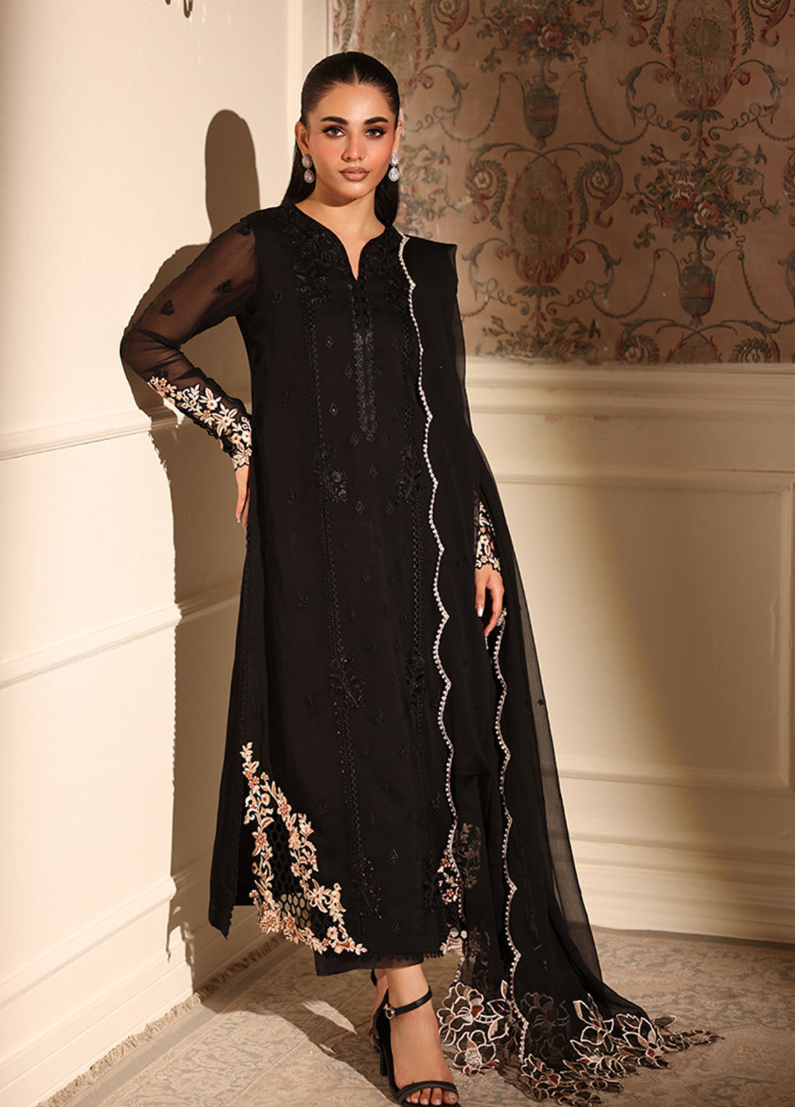 Ensembles By Azure Festive Embroidered Chiffon 3 Piece Unstitched Suit AZU25EFE D-DUSKEN LACE