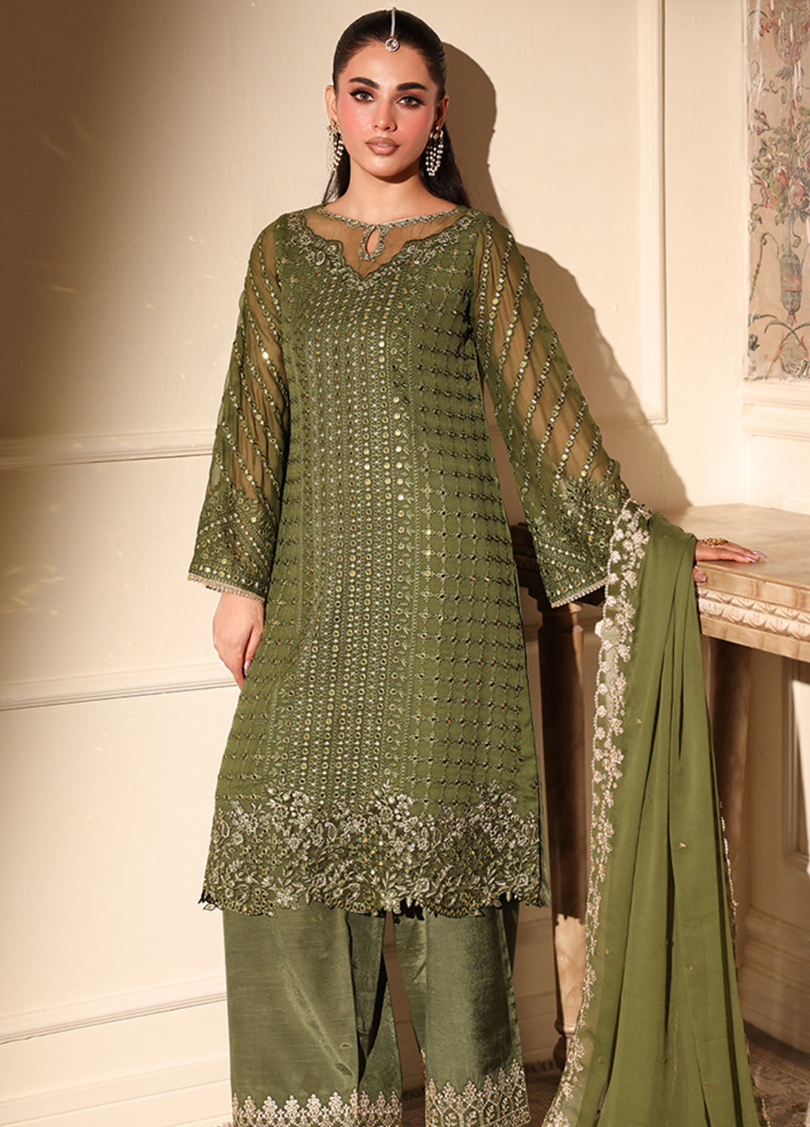Ensembles By Azure Festive Embroidered Chiffon 3 Piece Unstitched Suit AZU25EFE D-MOSS GLOW