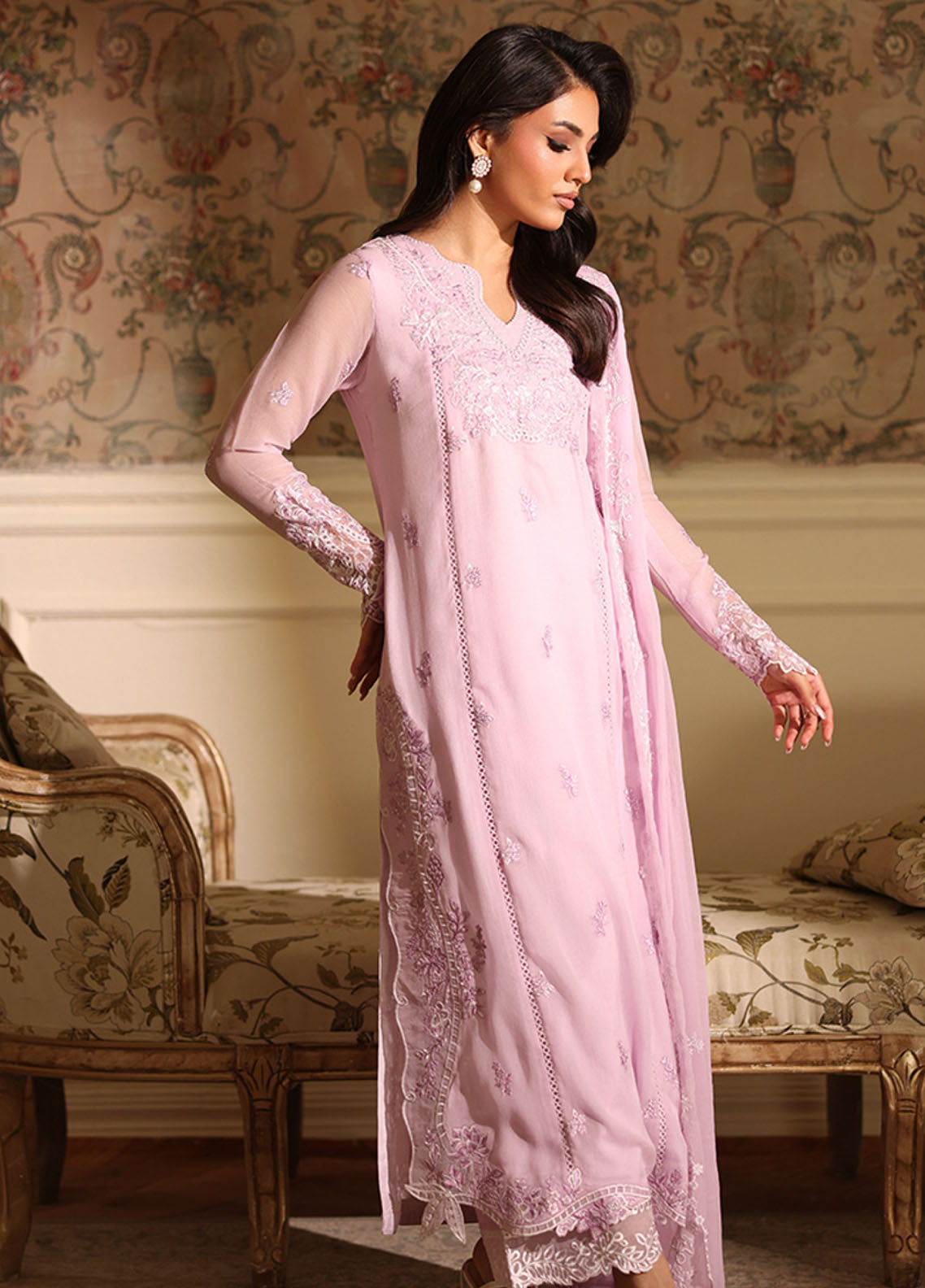 Ensembles By Azure Festive Embroidered Chiffon 3 Piece Unstitched Suit AZU25EFE D-ORCHID WHISPER