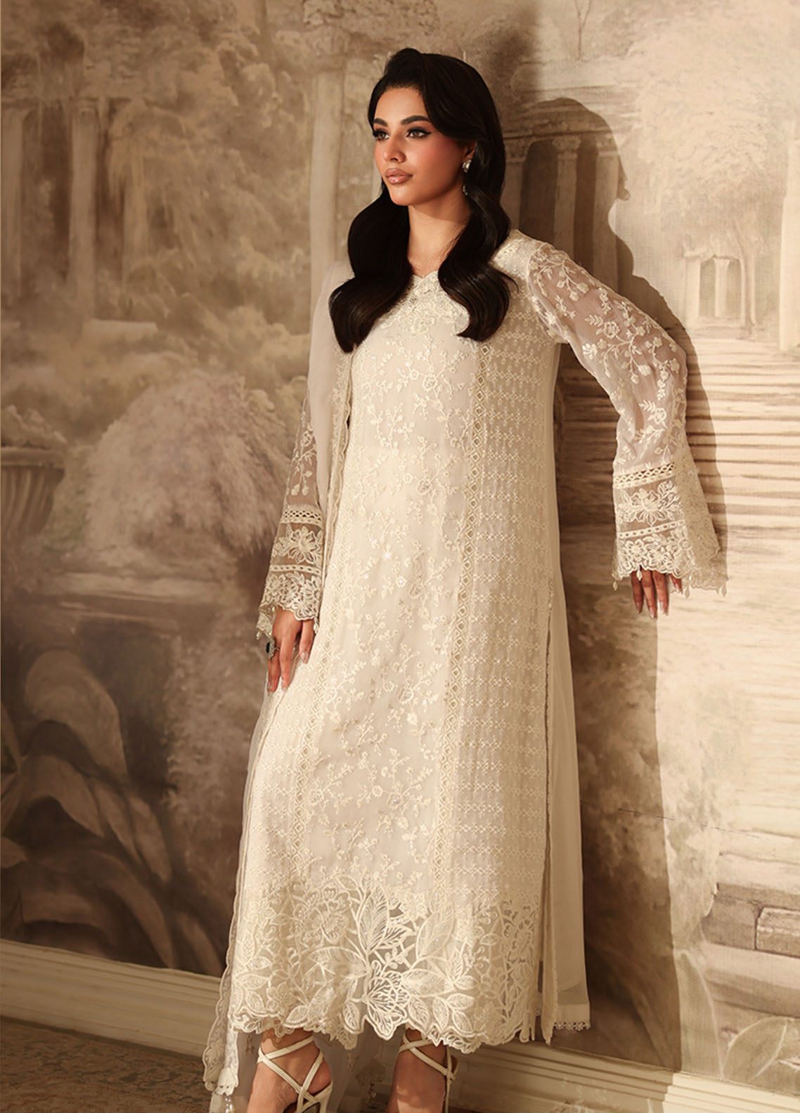 Ensembles By Azure Festive Embroidered Chiffon 3 Piece Unstitched Suit AZU25EFE D-PEARL WHISPER
