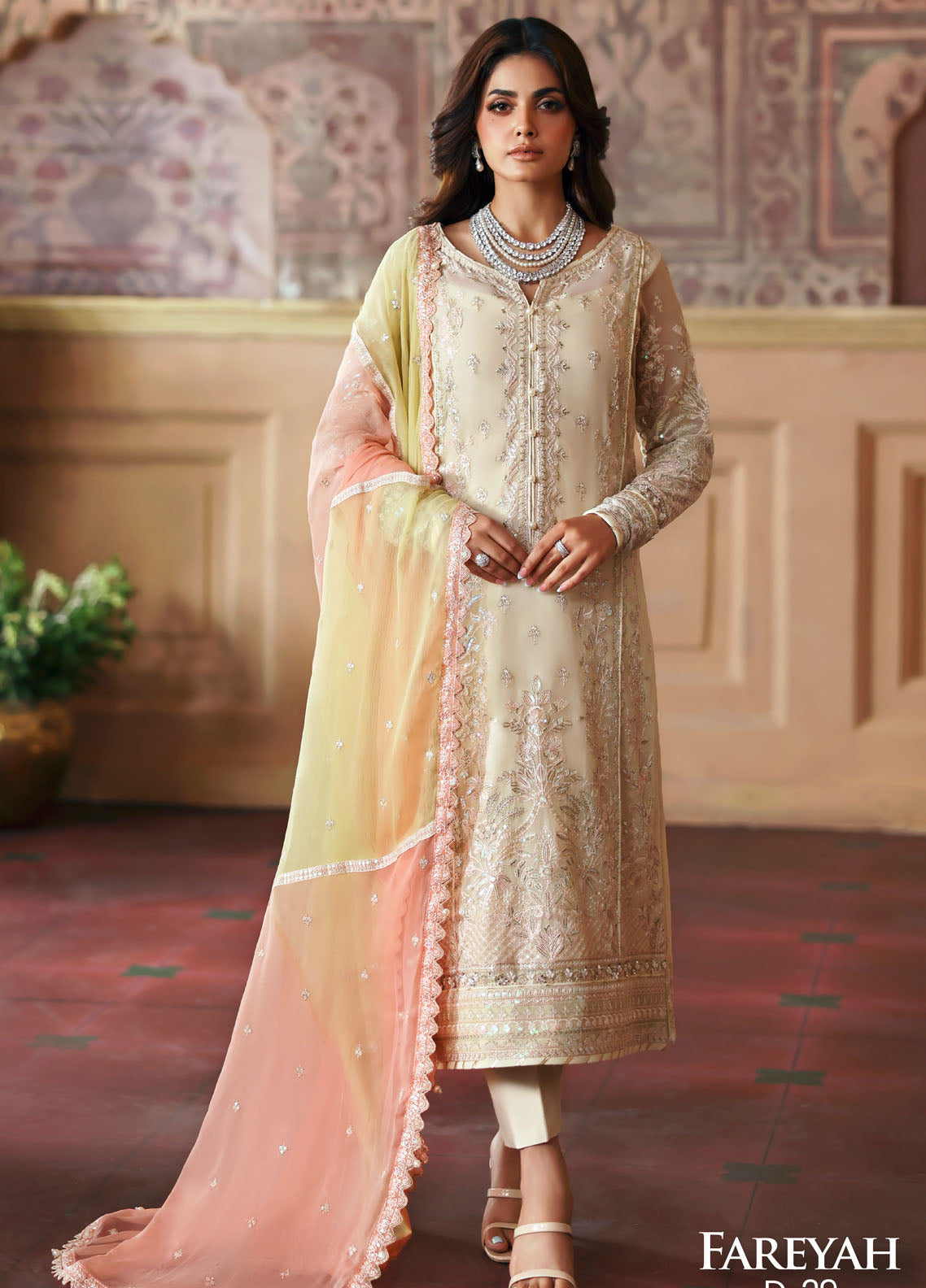 Evayna By Gulaal Embroidered Chiffon 3 Piece Unstitched Suit GL25EEC D-03 FAREYAH