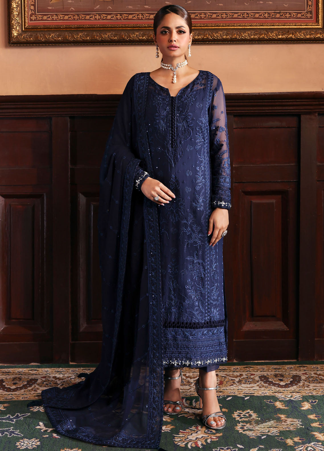 Evayna By Gulaal Embroidered Chiffon 3 Piece Unstitched Suit GL25EEC D-07 LEESHA