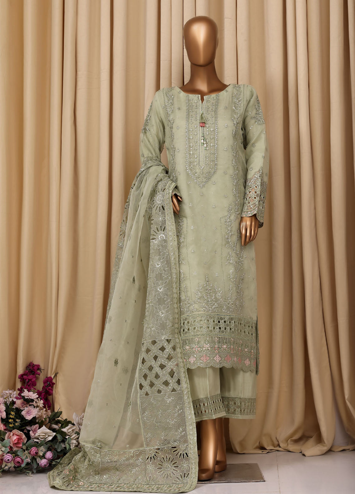Falsafaa By HZ Textile Formal Embroidered Organza 3 Piece Stitched Suit HZ25FFMOV7 HZK-218-A