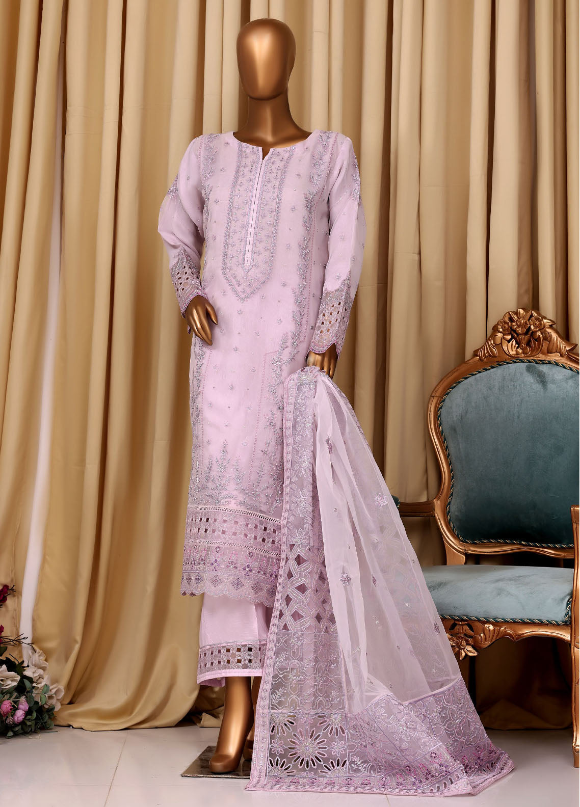 Falsafaa By HZ Textile Formal Embroidered Organza 3 Piece Stitched Suit HZ25FFMOV7 HZK-218-B