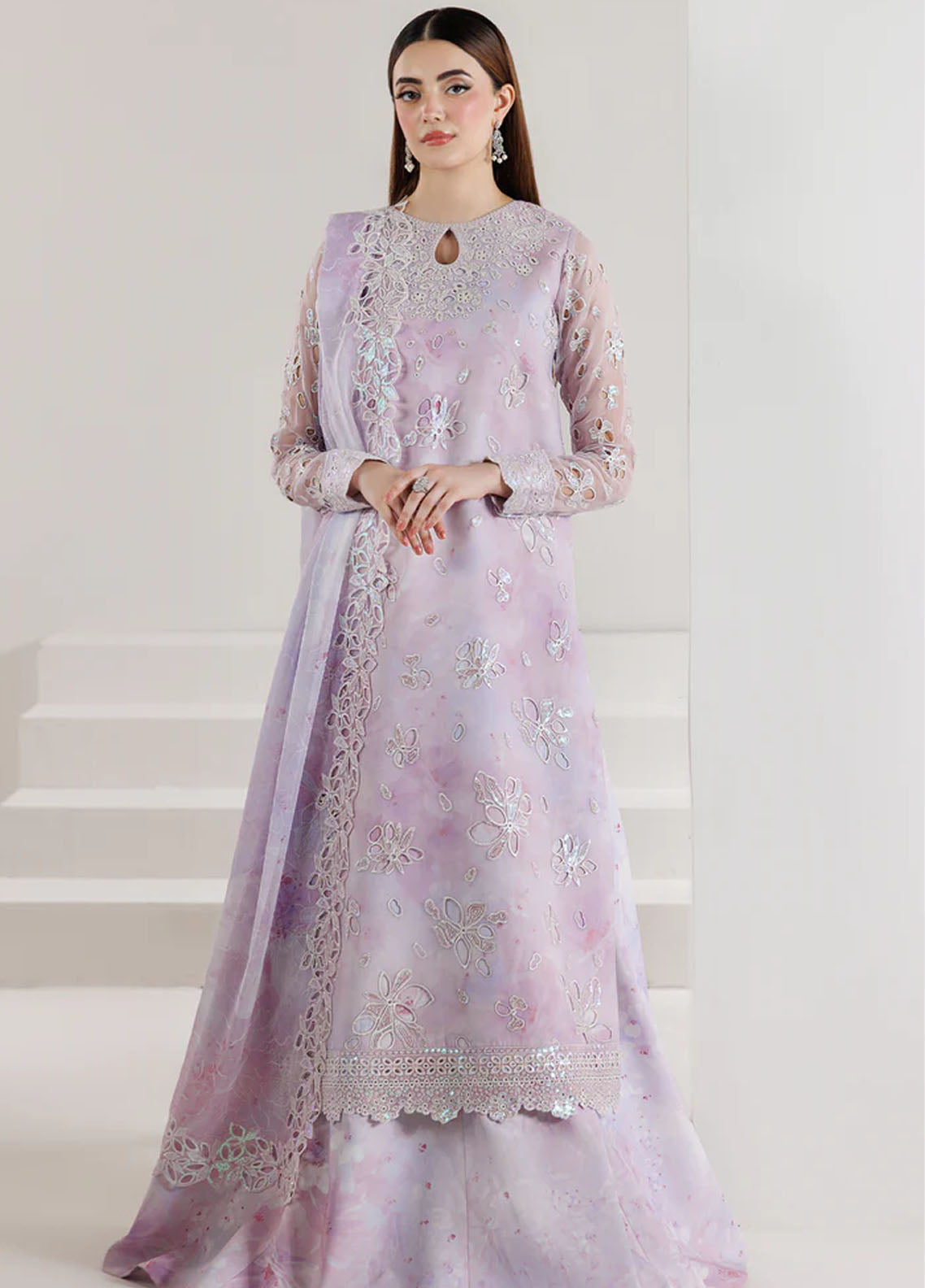 Fiorella By Farasha Embroidered Chiffon 3 Piece Unstitched Suit FSH26FF D-05 LILAC ENCHANT