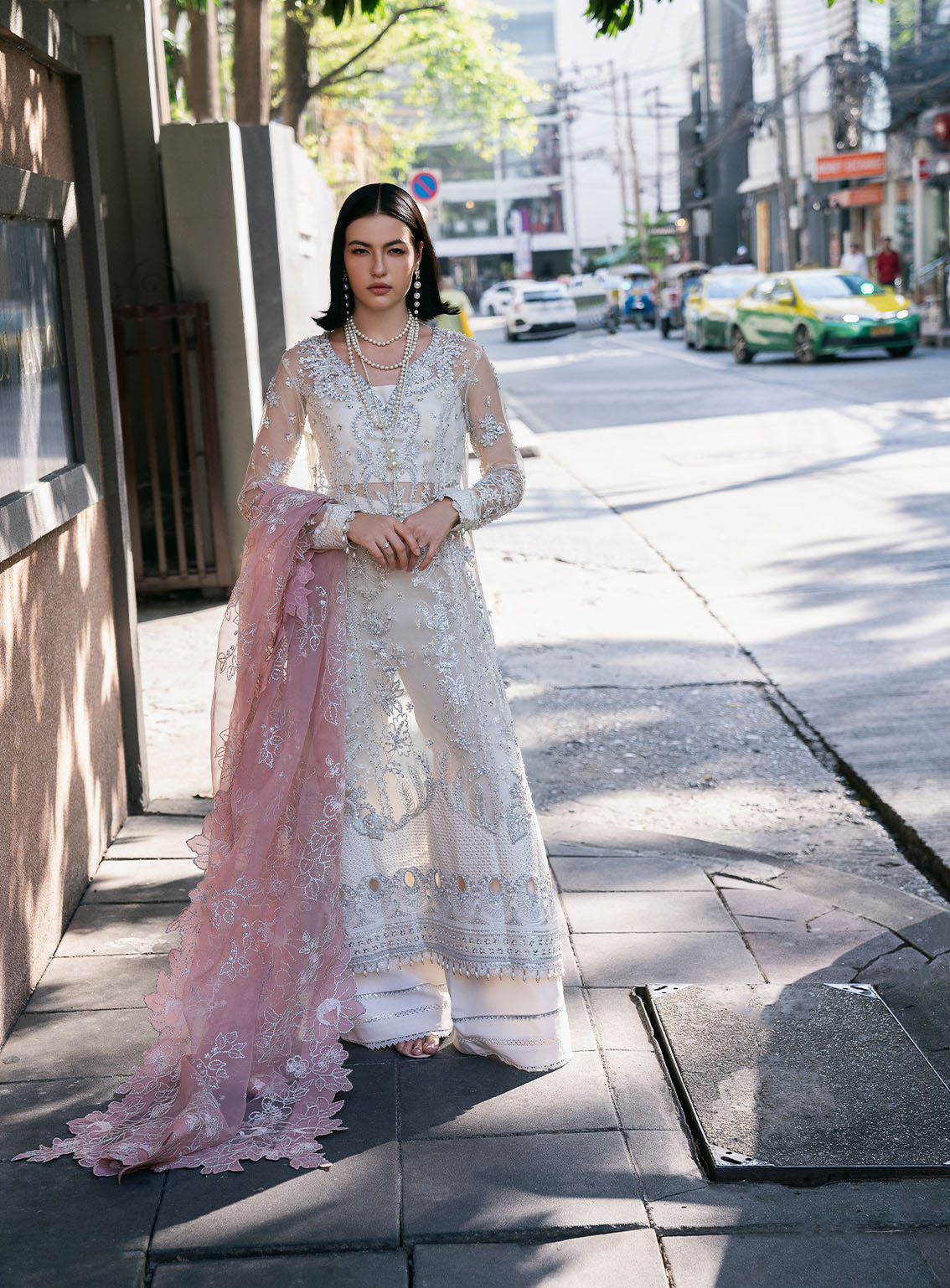 Fleurie By Saad Shaikh Luxury Embroidered Net 4 Piece Unstitched Suit 4 Piece SSK24F PEARL WIND