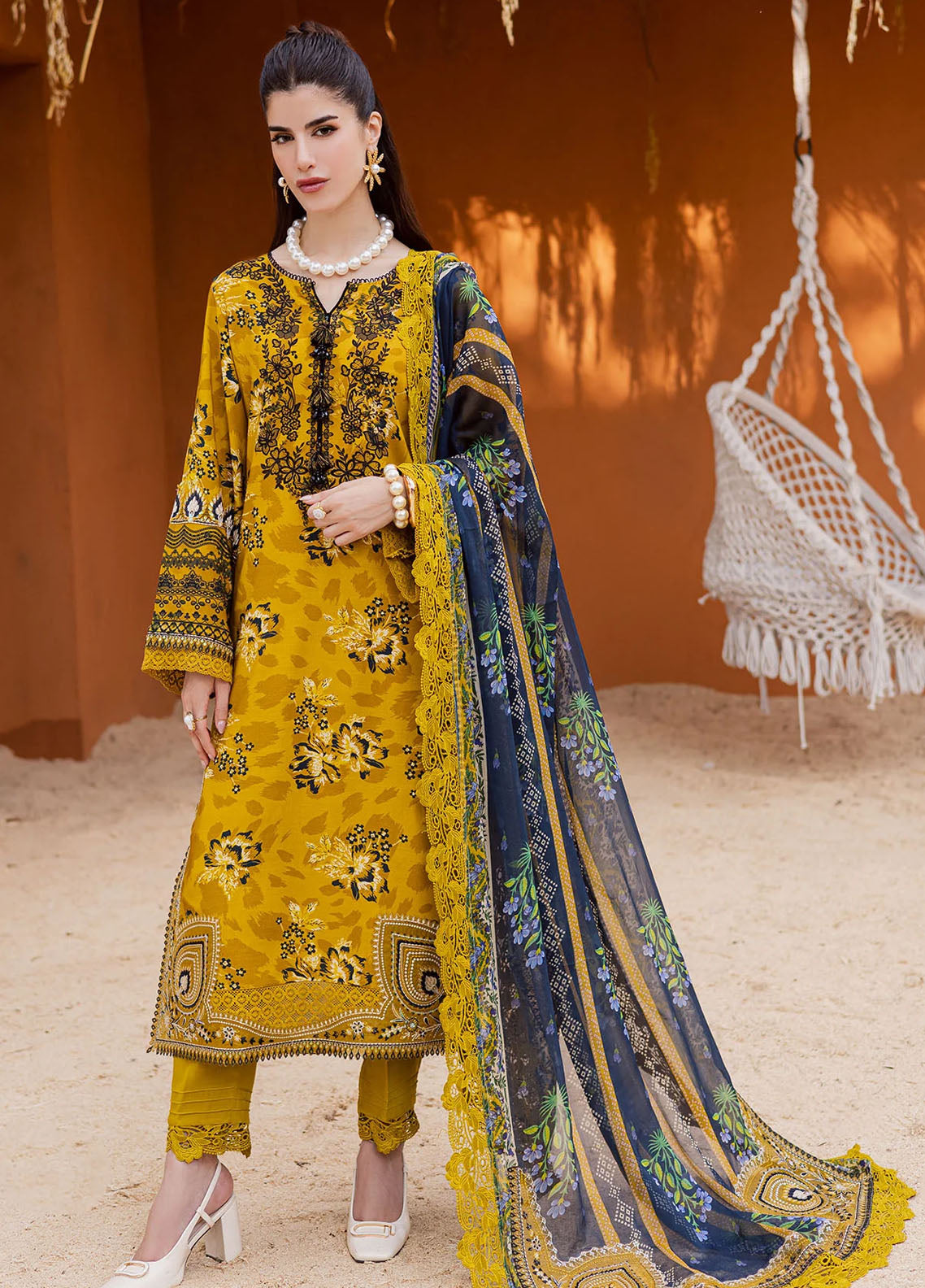 Gardenia By Nureh Embroidered Viscose Slub Linen 3 Piece Unstitched Suit NU25GVSL D-NEW-87