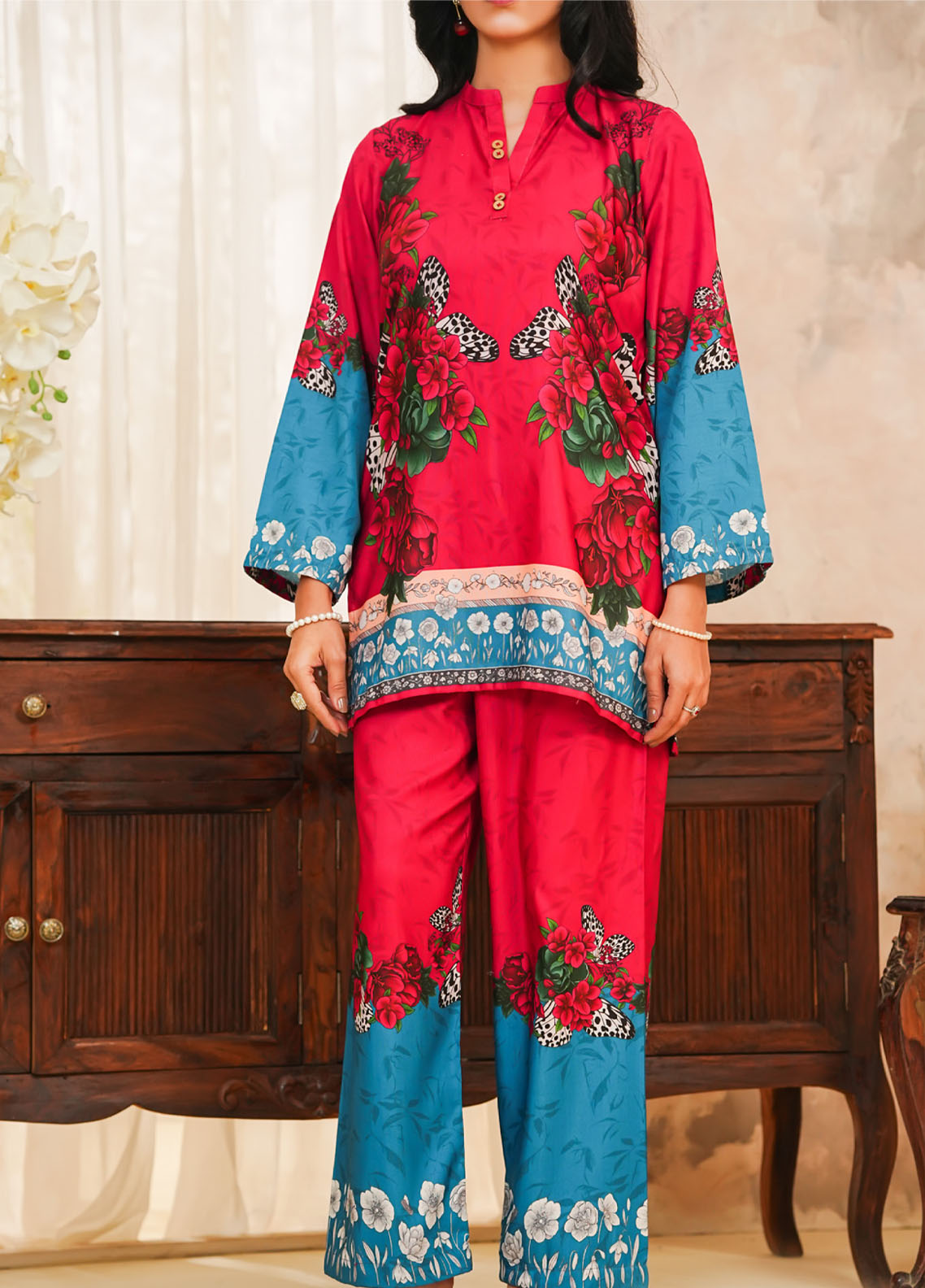 Hazel By Aizal Co-Ord's Printed Linen 2 Piece Stitched Suit AL25HV2 D-23