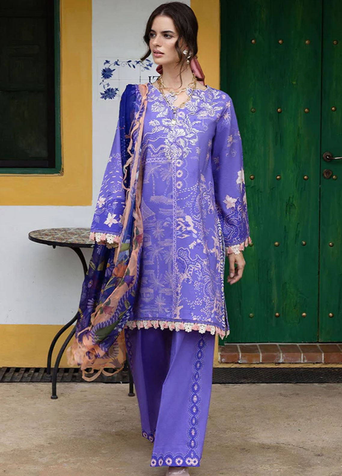Hemline Mirasol By Mushq Printed Cambric 3 Piece Unstitched Suit MQ25HLMPC D-4B ALMA MIA