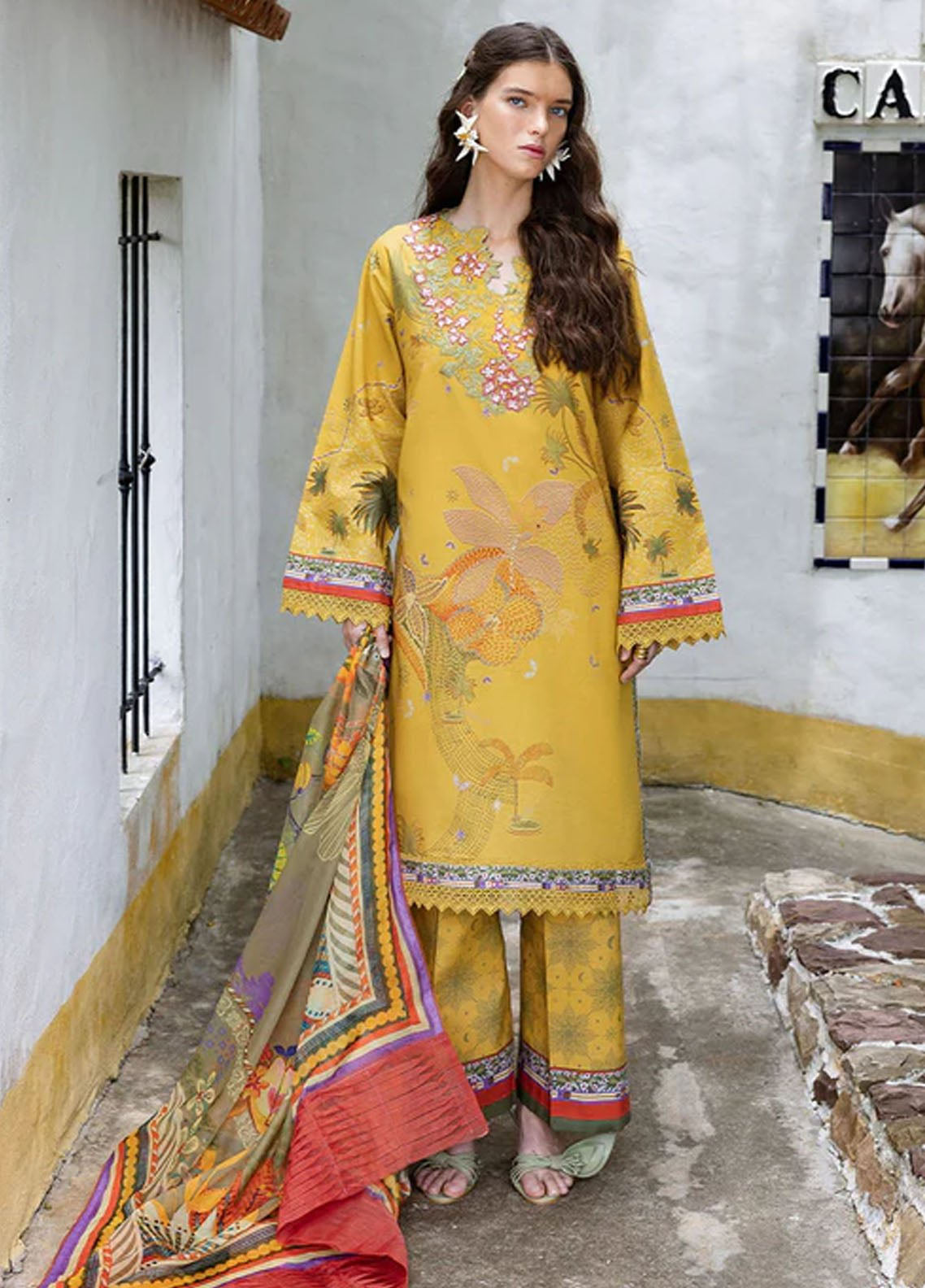 Hemline Mirasol By Mushq Printed Cambric 3 Piece Unstitched Suit MQ25HLMPC D-7B SOL ARENA