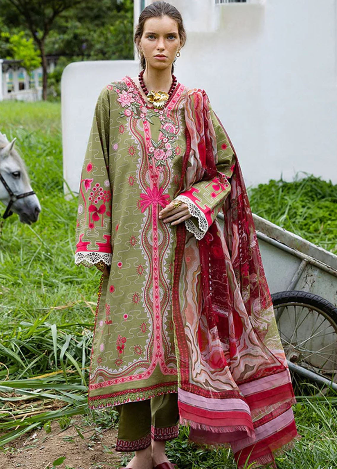 Hemline Mirasol By Mushq Printed Cambric 3 Piece Unstitched Suit MQ25HLMPC D-8A CIELO SOL