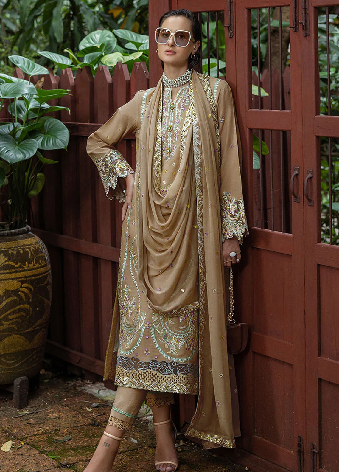 Hemline Nuvera By Mushq Embroidered Raw Silk 3 Piece Unstitched Suit MQ25HLNRS D-02 ARDENA