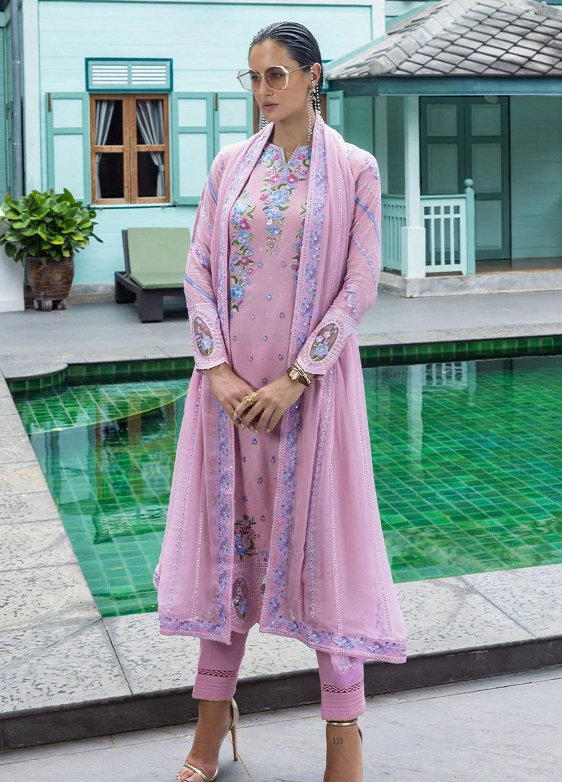 Hemline Nuvera By Mushq Embroidered Raw Silk 3 Piece Unstitched Suit MQ25HLNRS D-03 LEORE