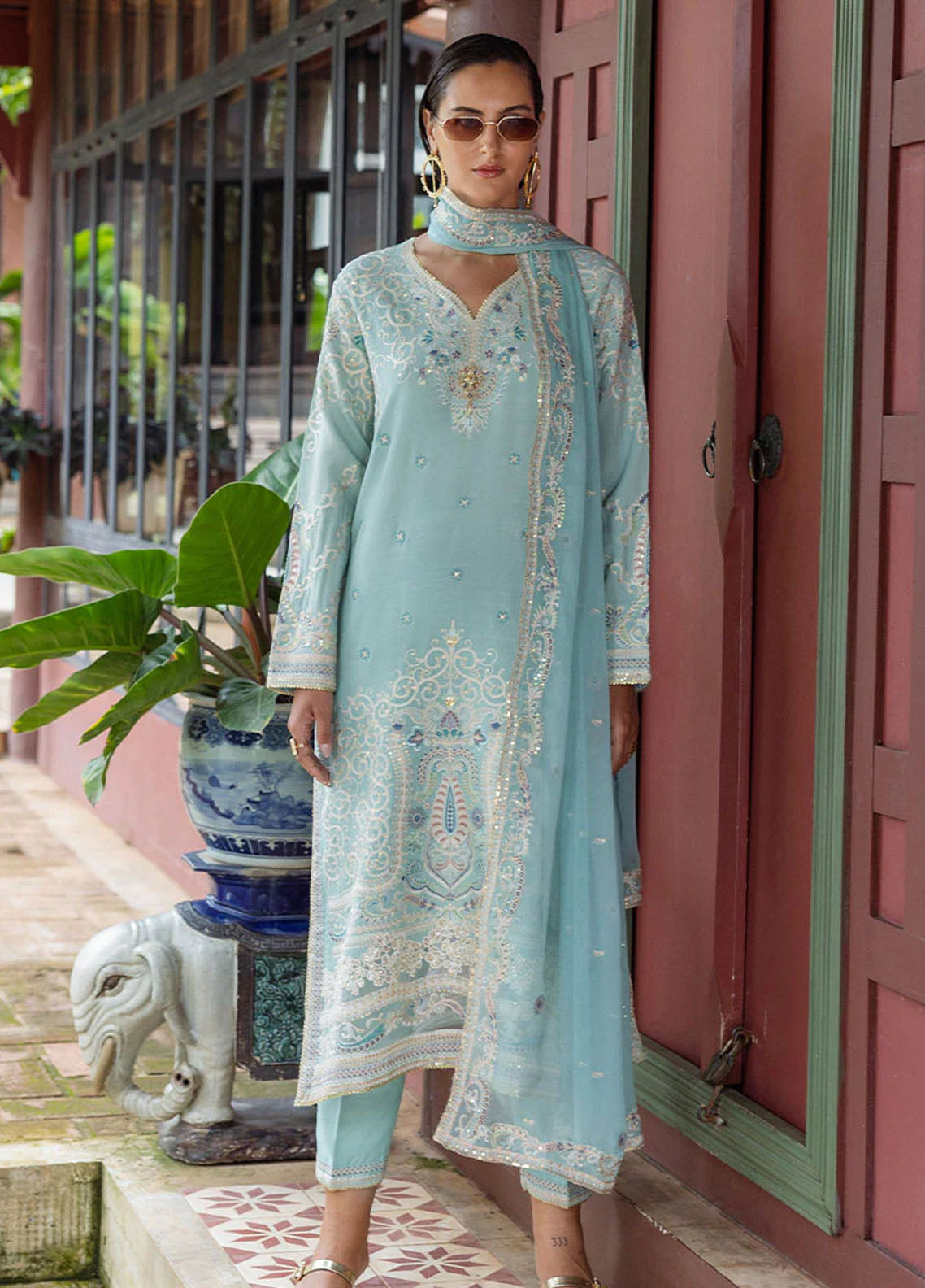 Hemline Nuvera By Mushq Embroidered Raw Silk 3 Piece Unstitched Suit MQ25HLNRS D-05 FREYELLE