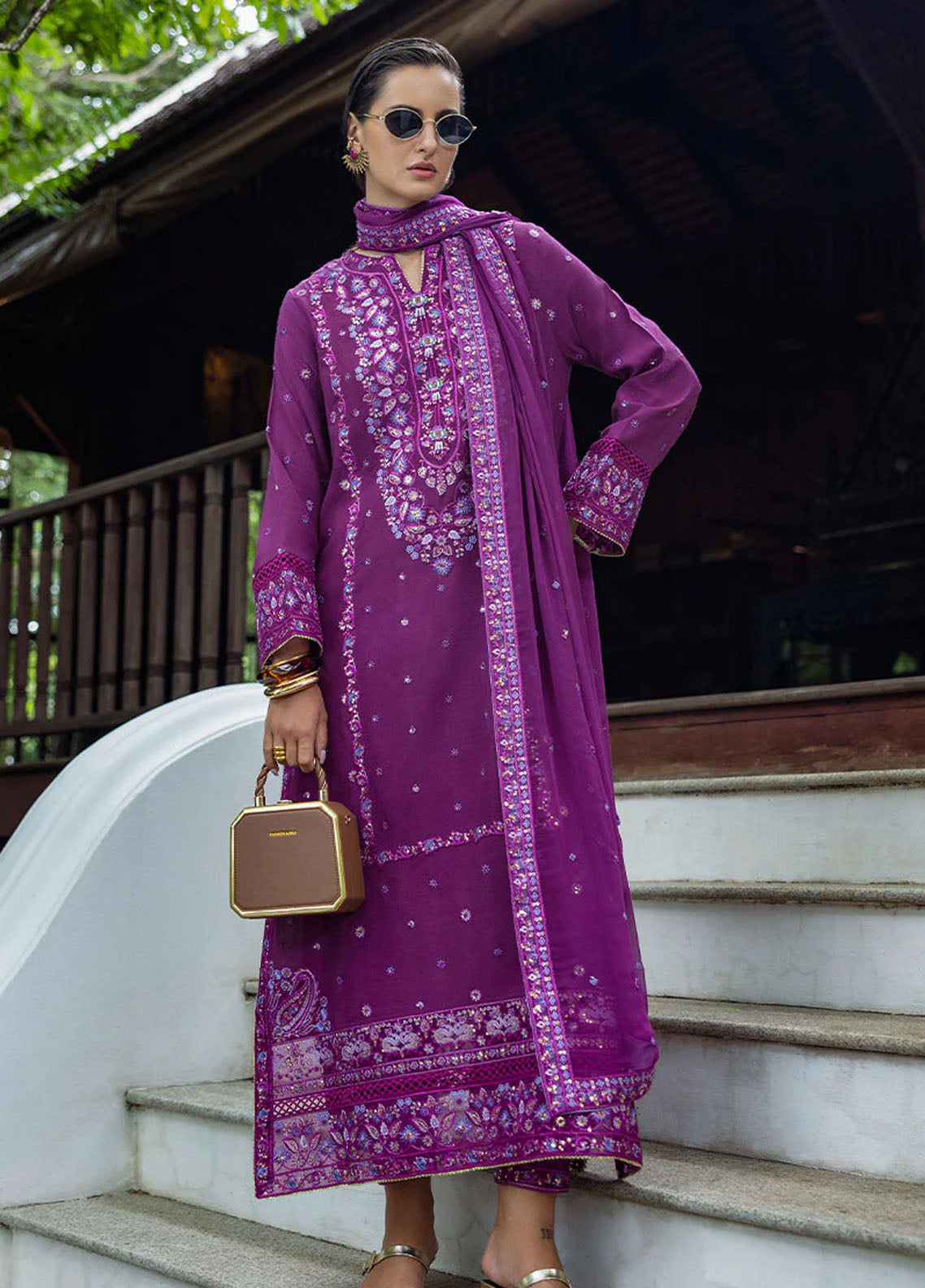 Hemline Nuvera By Mushq Embroidered Raw Silk 3 Piece Unstitched Suit MQ25HLNRS D-06 AVENELLE