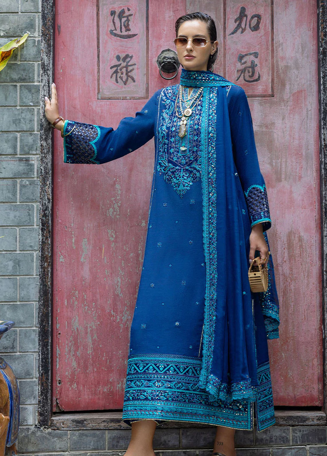 Hemline Nuvera By Mushq Embroidered Raw Silk 3 Piece Unstitched Suit MQ25HLNRS D-07 MARISETTE