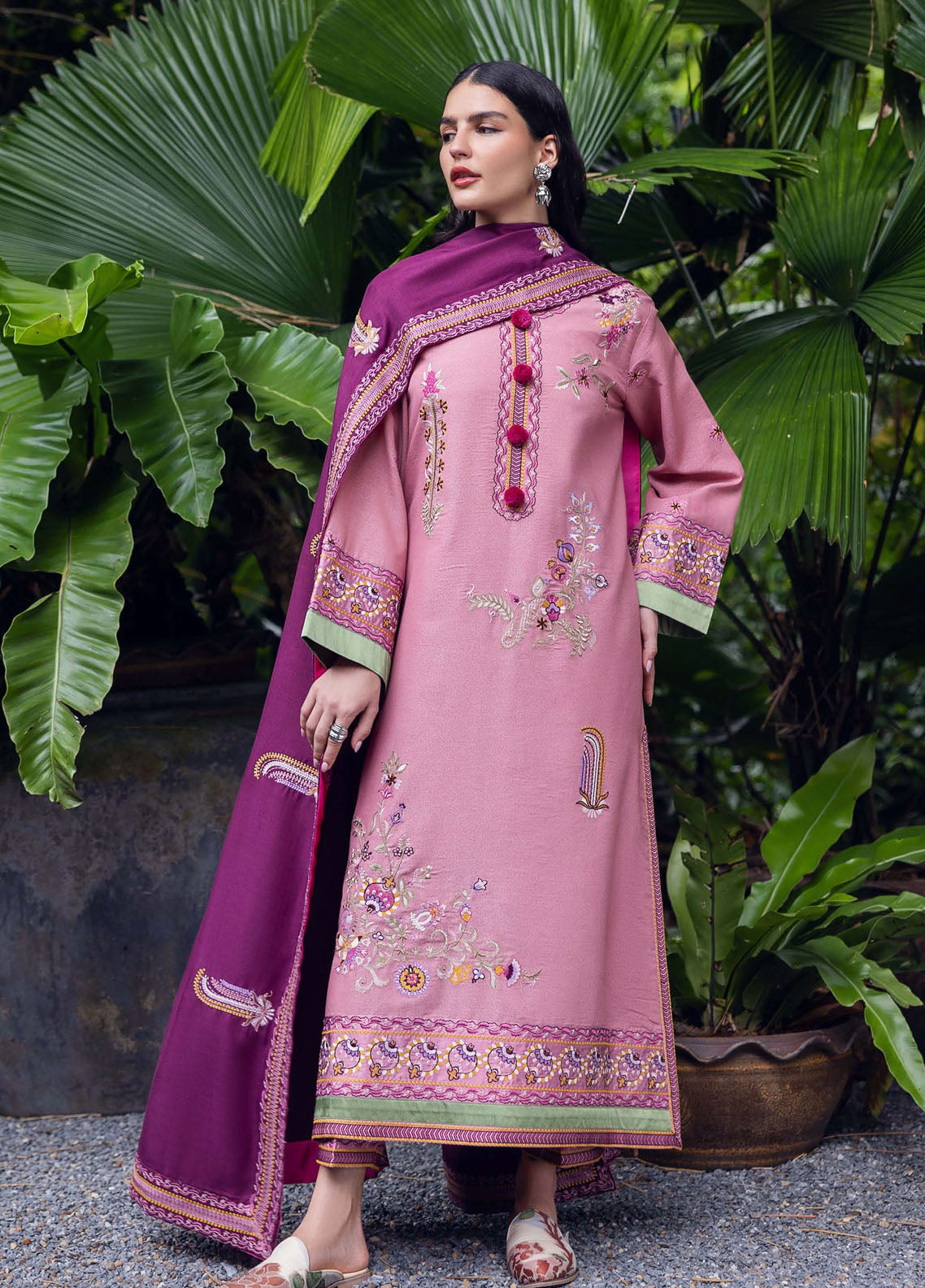 Hemline Symphony By Mushq Embroidered Karandi 3 Piece Unstitched Suit MQ25HLSK D-09 OPAL GLEAM