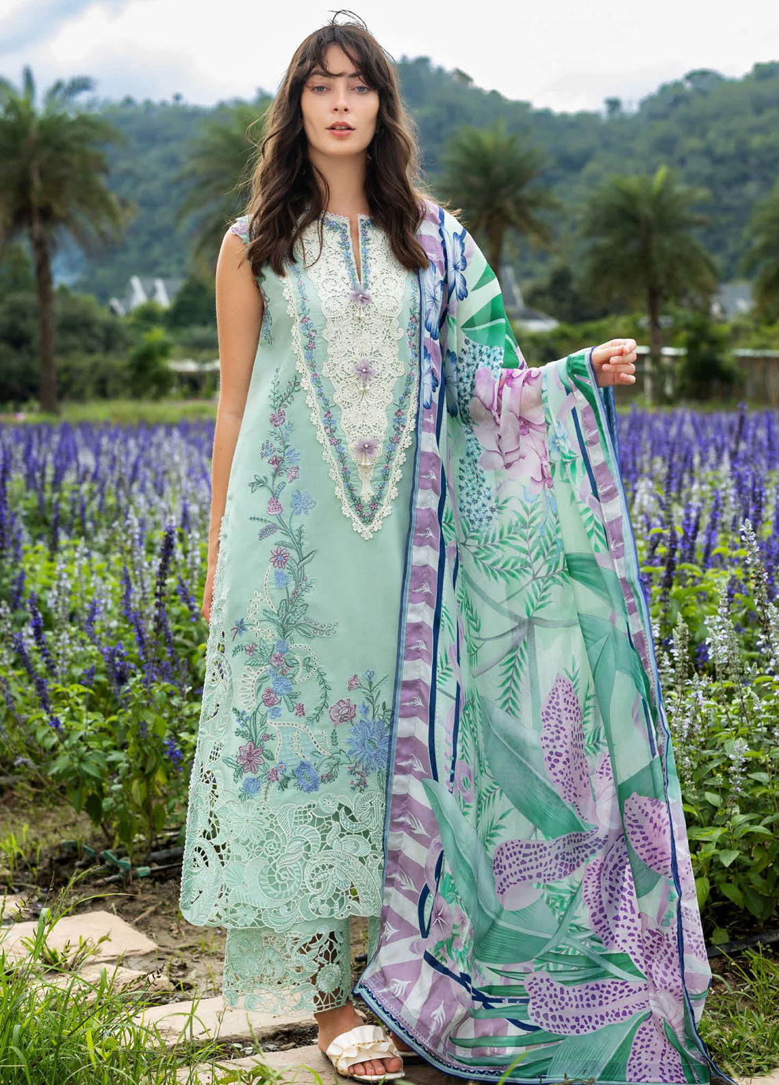 Hemline The Secret Garden By Mushq Embroidered Lawn 3 Piece Unstitched Suit MQ26HLTSG D-17B HUMMINGBIRD HAVEN