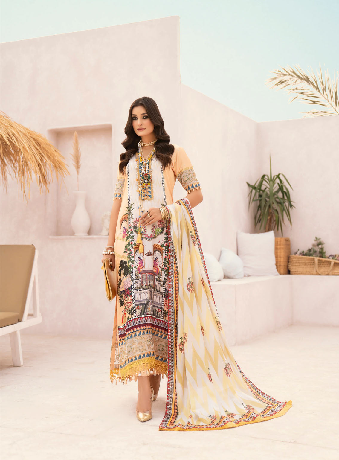 HemStitch Embroidered Silk 3 Piece Unstitched Suit HS24SE D-USC-04 LINA