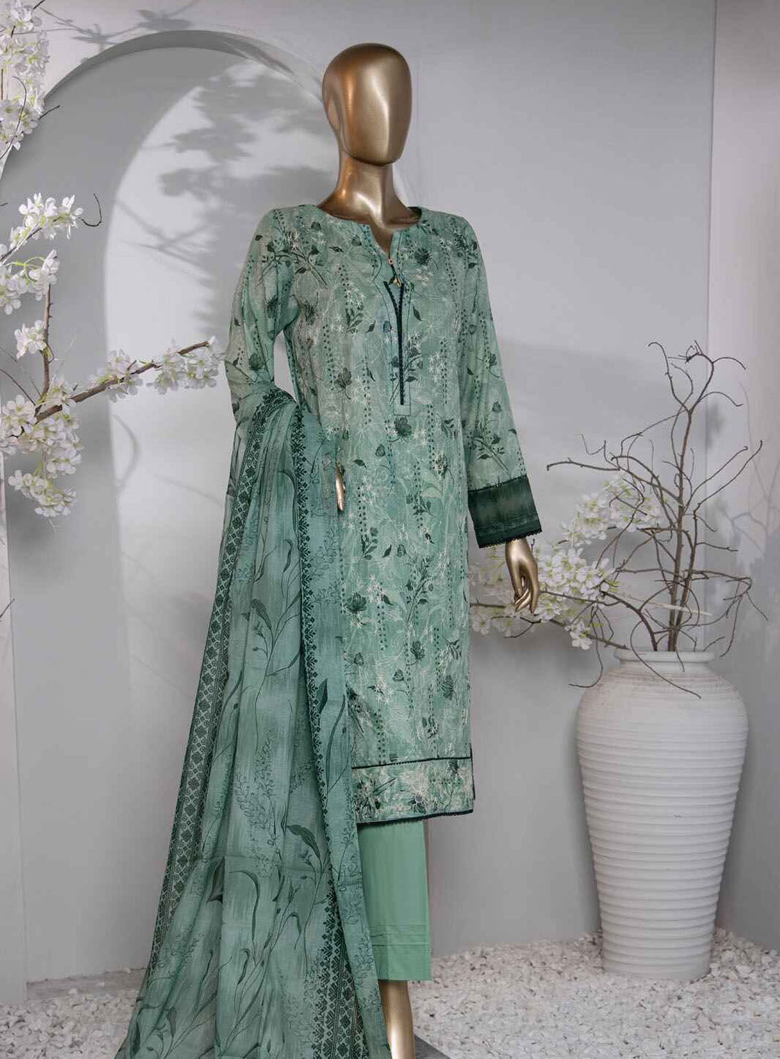 HZ Premium Dhagakari Embroidered Lawn 3 Piece Unstitched Suit HZ24PD D-804