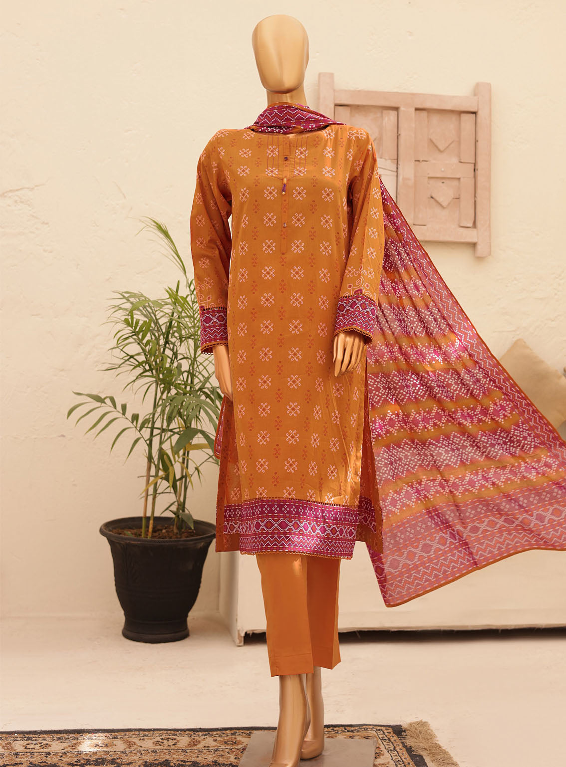 HZ Textile Chunri Printed Lawn 3 Piece Unstitched Suit HZ24C CPC-101A
