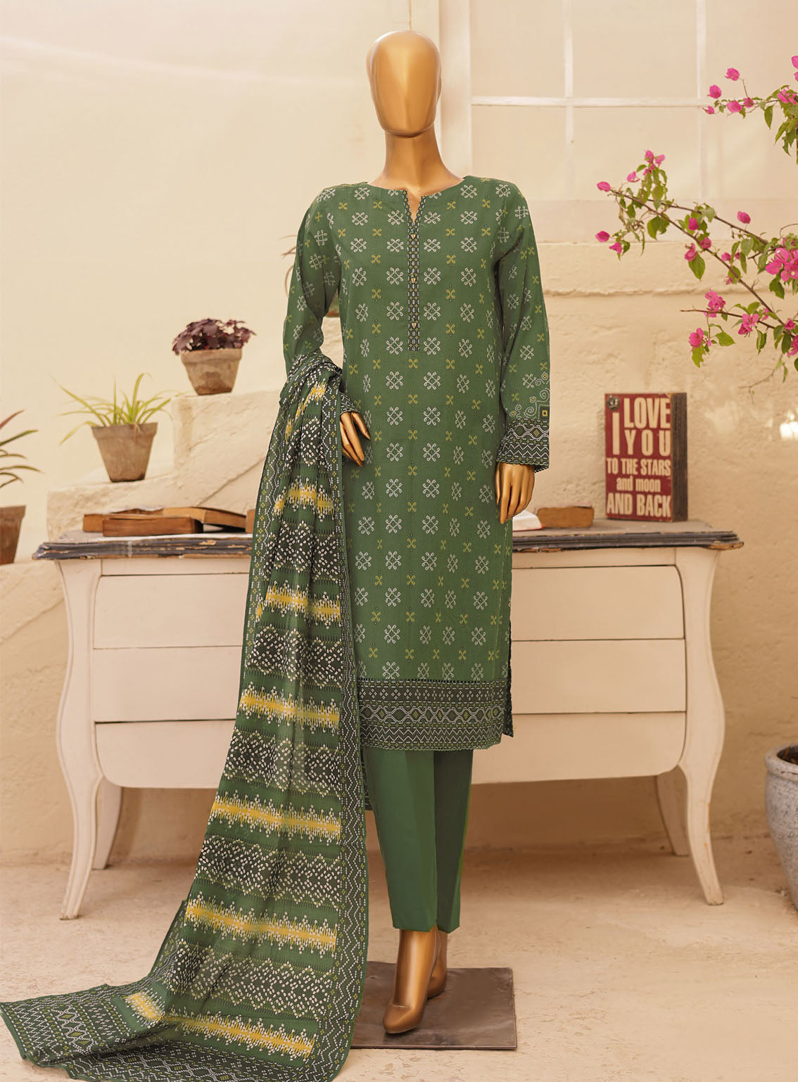 HZ Textile Chunri Printed Lawn 3 Piece Unstitched Suit HZ24C CPC-101B