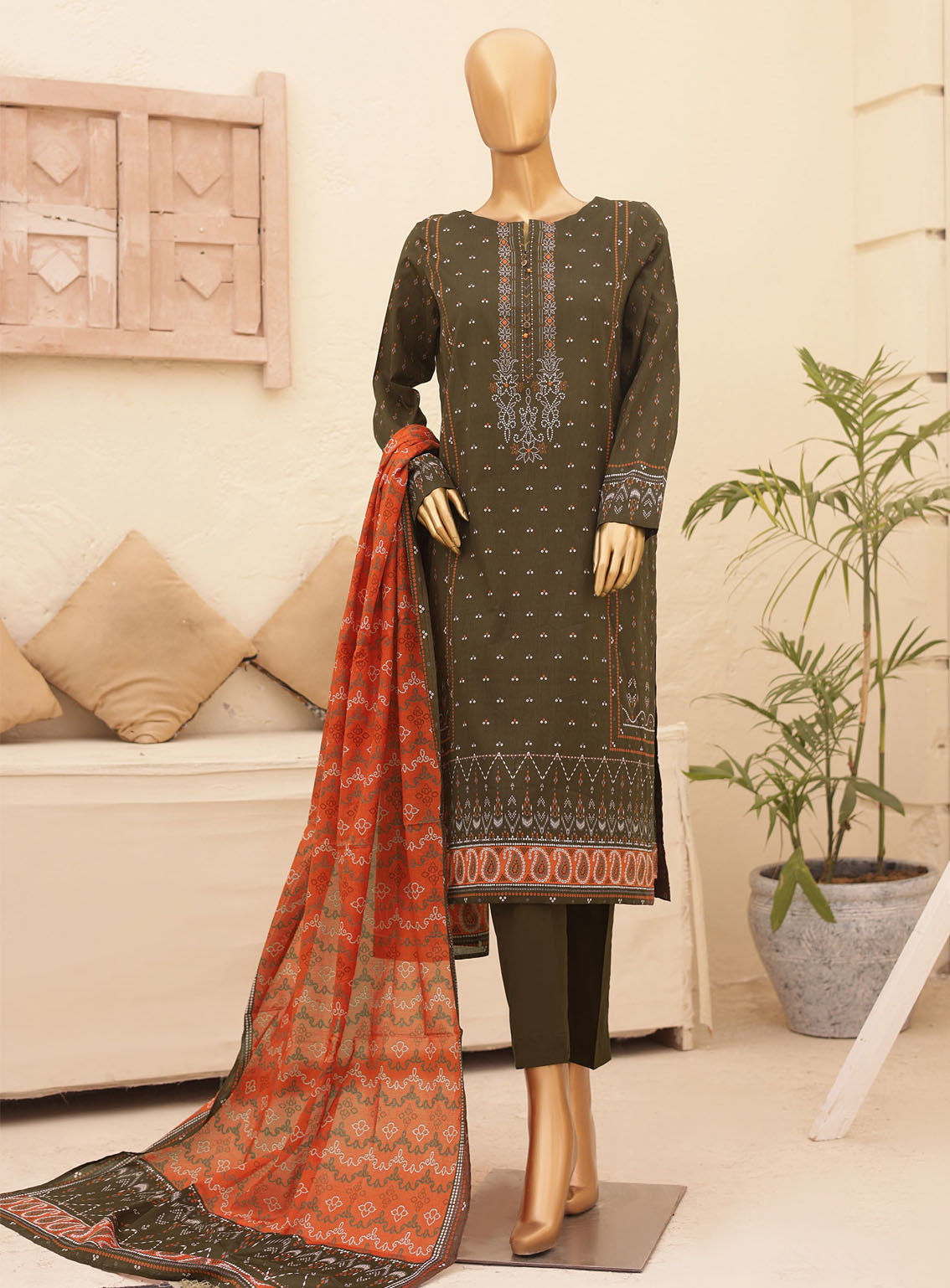 HZ Textile Chunri Printed Lawn 3 Piece Unstitched Suit HZ24C CPC-105A