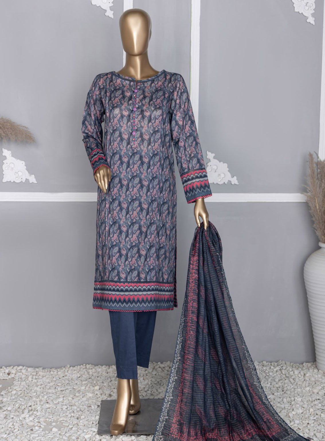 HZ Textile Platinum Digital Printed Lawn 3 Piece Unstitched Suit HZ24PZD PPC-103