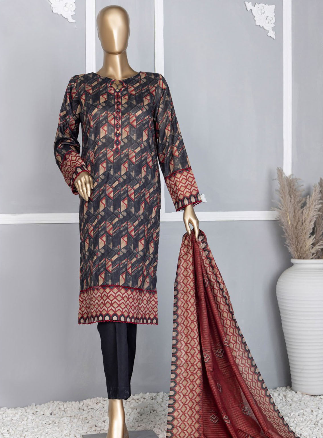 HZ Textile Platinum Digital Printed Lawn 3 Piece Unstitched Suit HZ24PZD PPC-107