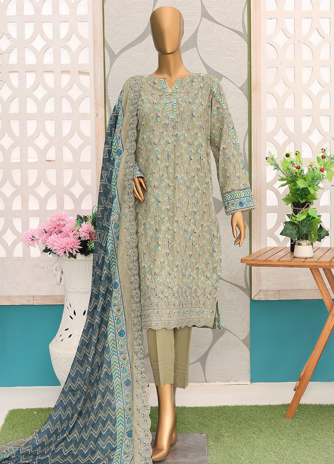 HZ Textile Premium Embroidered Cotton Lawn 3 Piece Unstitched Suit HZ24CWV2 D-141
