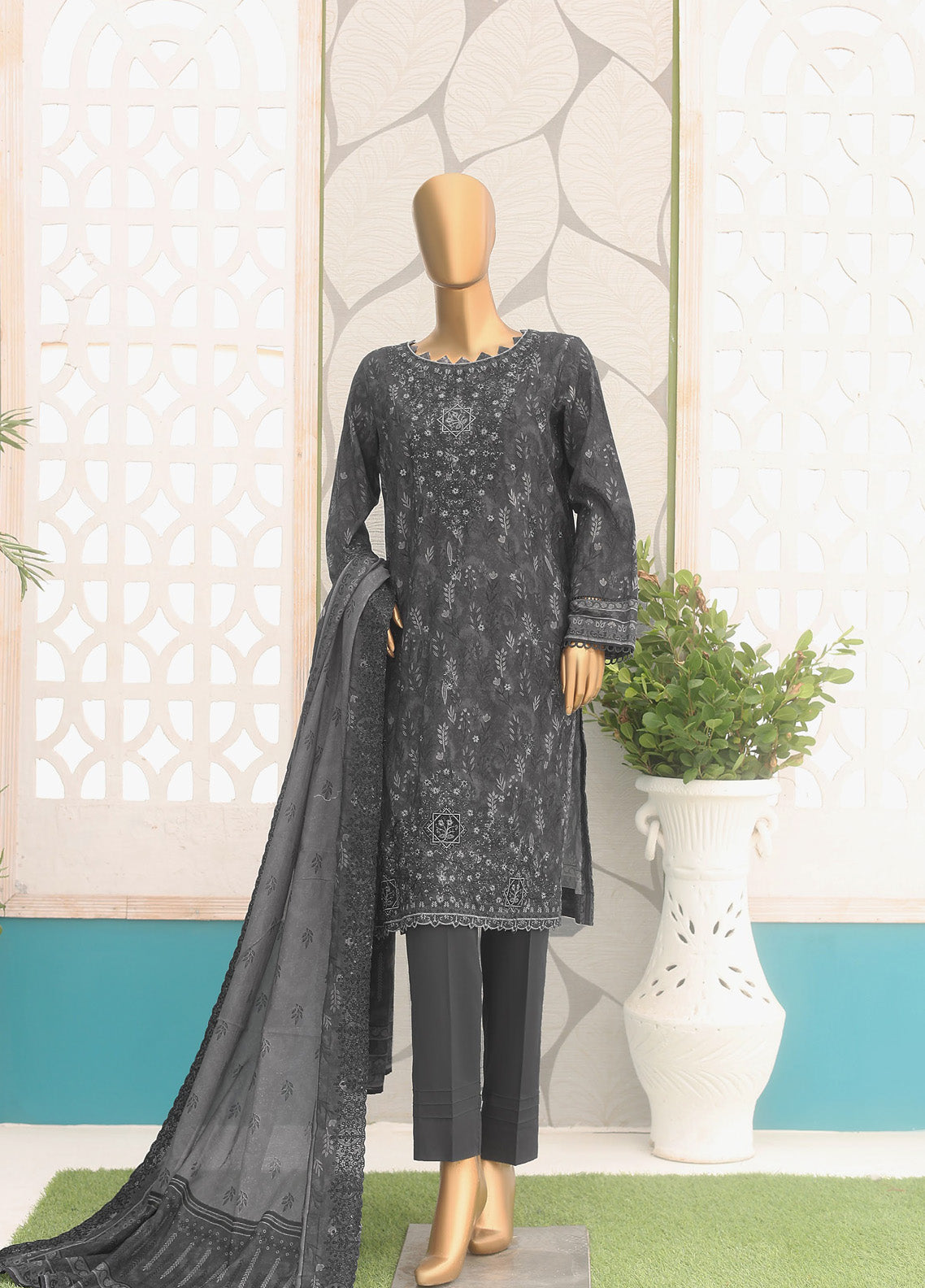 HZ Textile Premium Embroidered Cotton Lawn 3 Piece Unstitched Suit HZ24CWV2 D-147