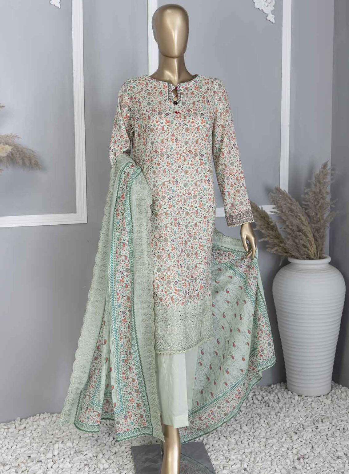 HZ Textile Premium Embroidered Lawn 3 Piece Unstitched Suit HZ24PEL PCE-757
