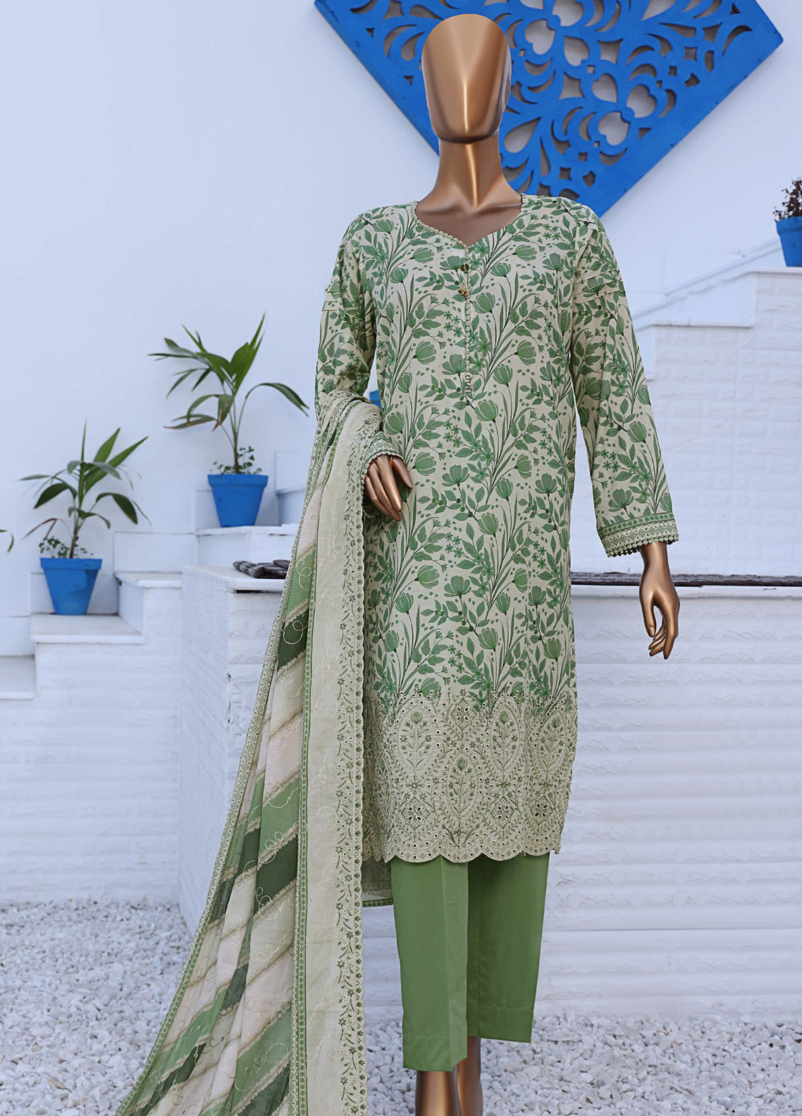 HZ Textile Premium Embroidered Lawn 3 Piece Unstitched Suit HZ25PEV2 PEC-982