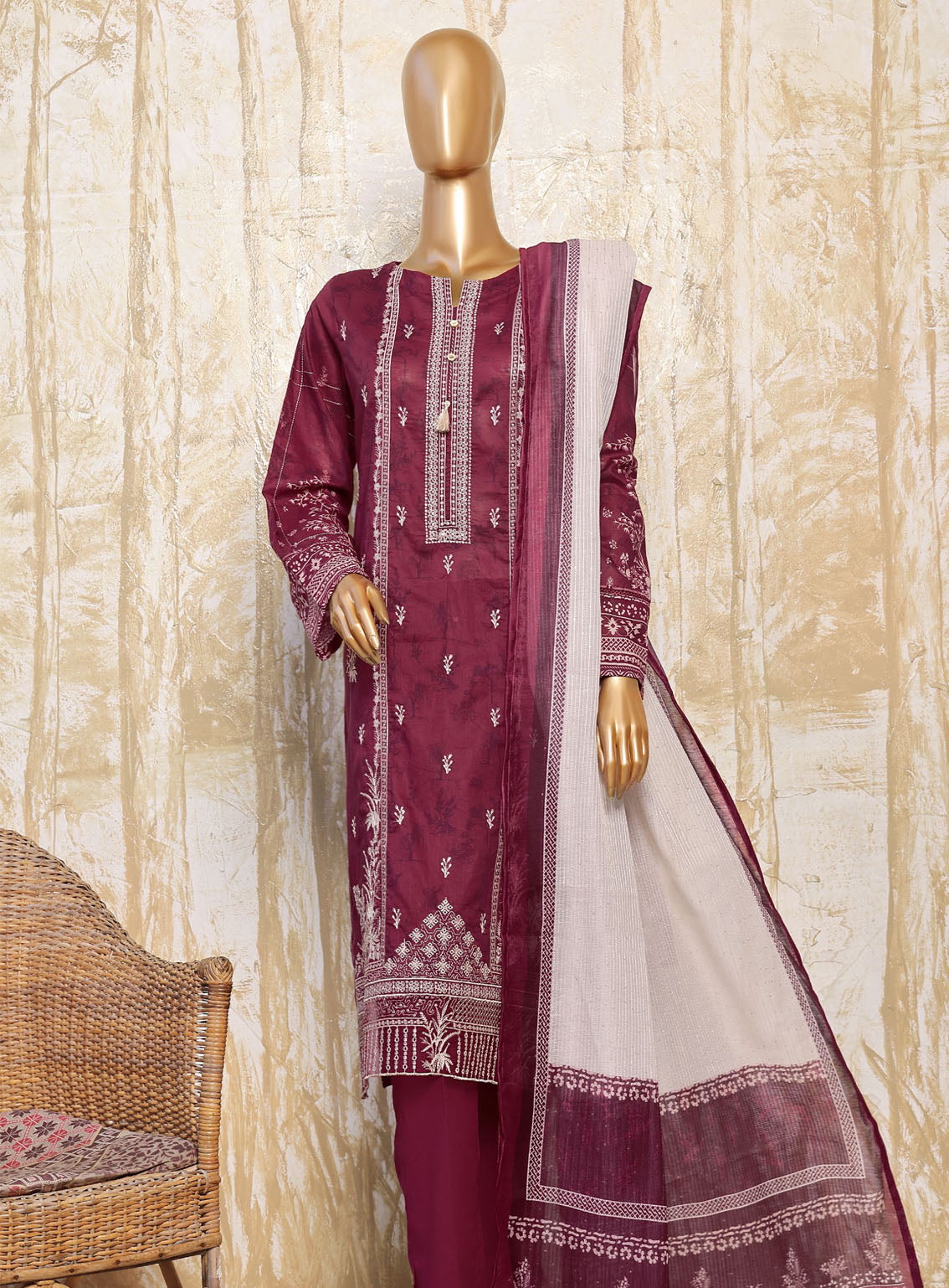 HZ Textile Premium Festive Embroidered Lawn 3 Piece Unstitched Suit HZ24PE PEC-781