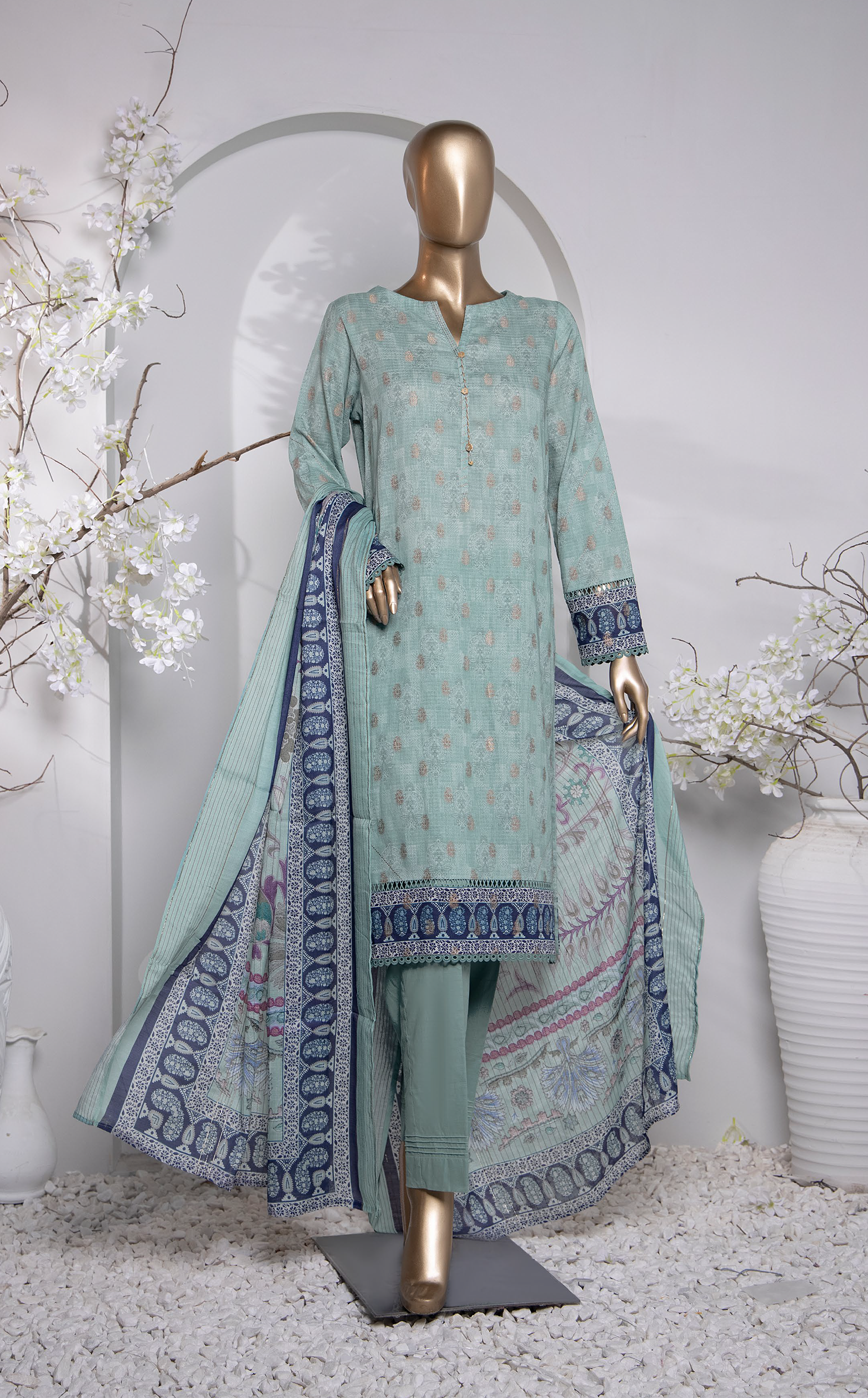 HZ Textile Turkish Jacquard Printed 3 Piece Unstitched Suit HZ24T TJP-1031