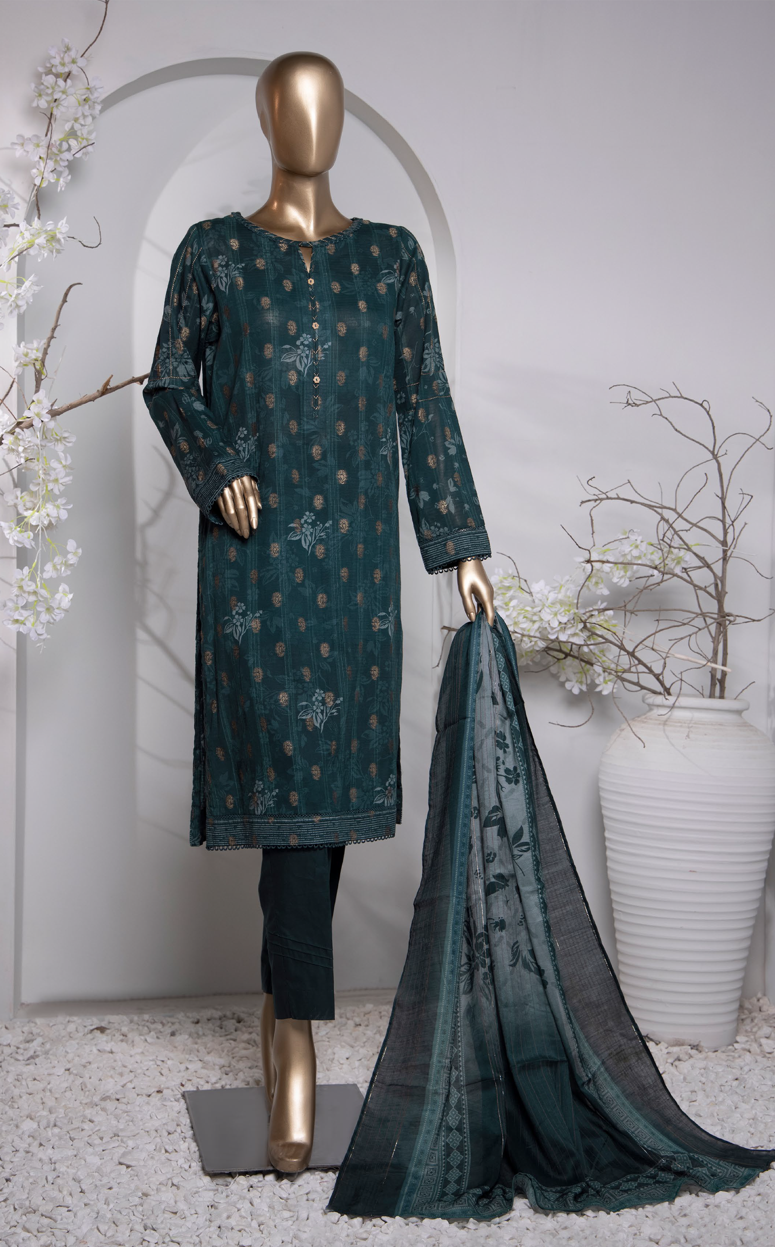 HZ Textile Turkish Jacquard Printed 3 Piece Unstitched Suit HZ24T TJP-1035