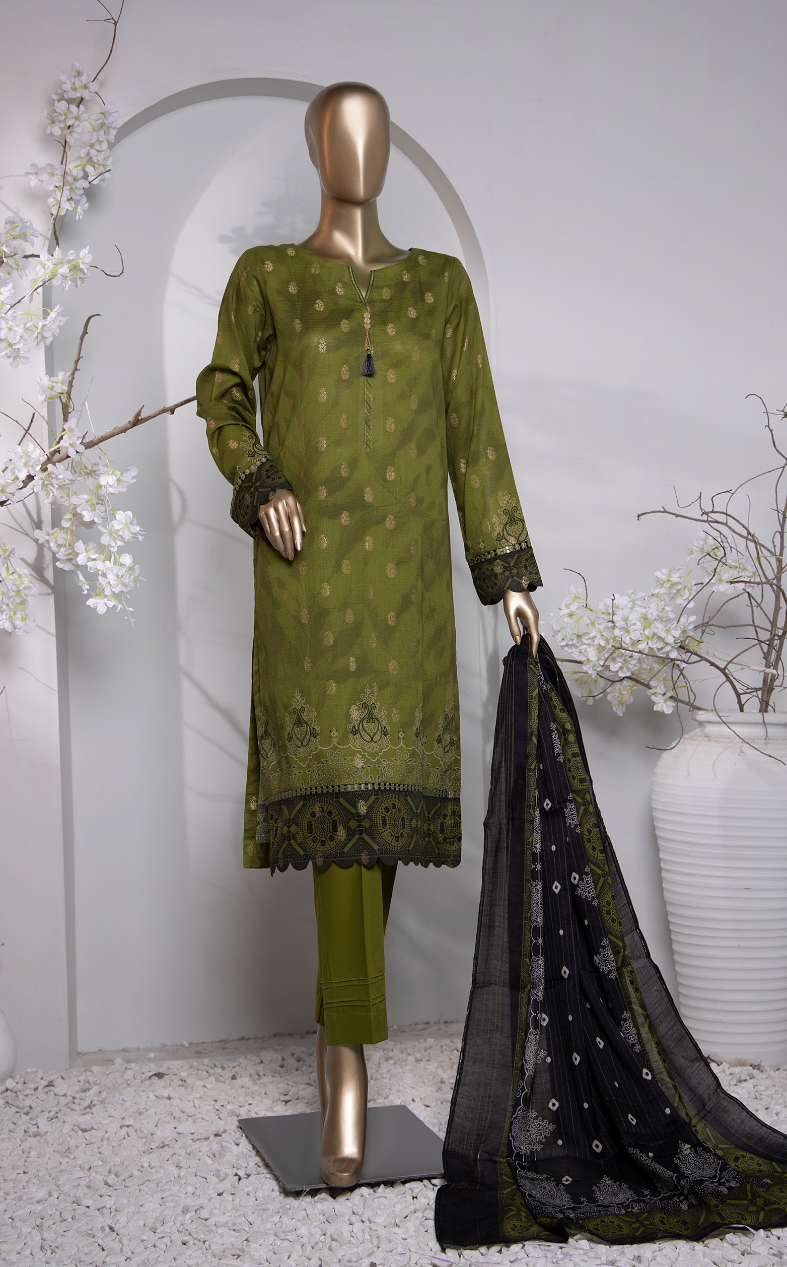 HZ Textile Turkish Jacquard Printed 3 Piece Unstitched Suit HZ24T TJP-1038