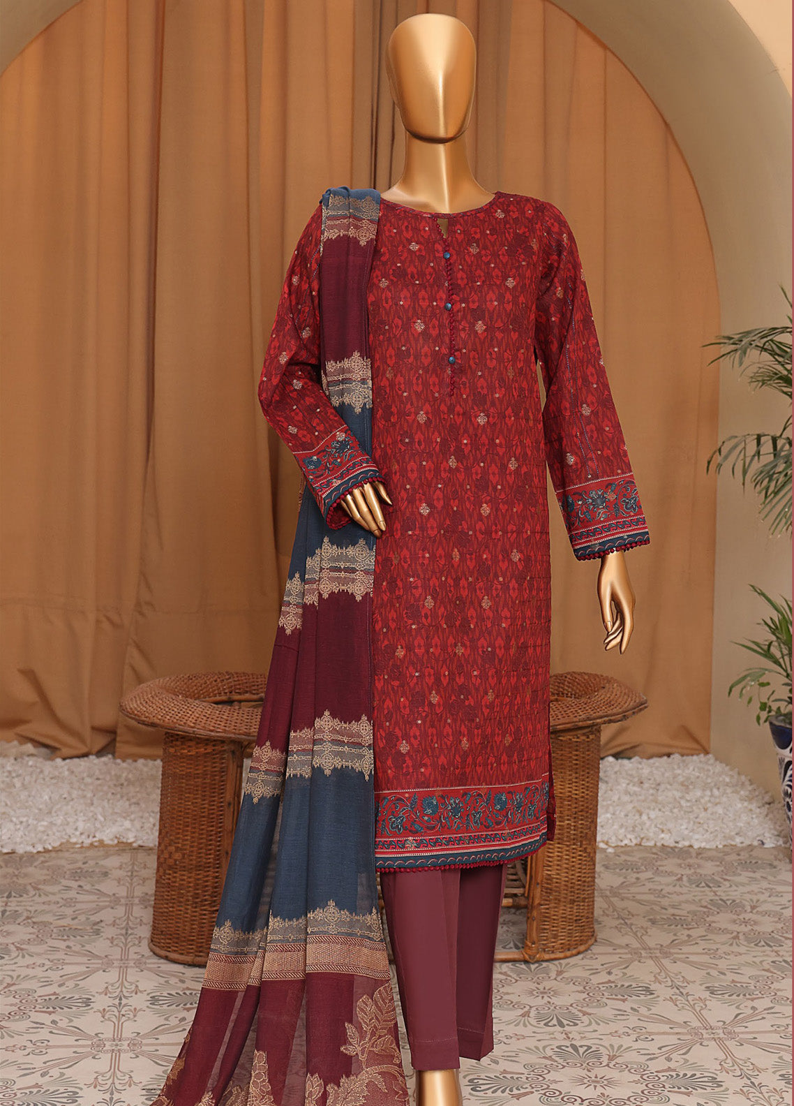 HZ Textile Turkish Jacquard Shawl Dyed Yarn 3 Piece Unstitched Suit HZ24LWSV2 TSJ-1144