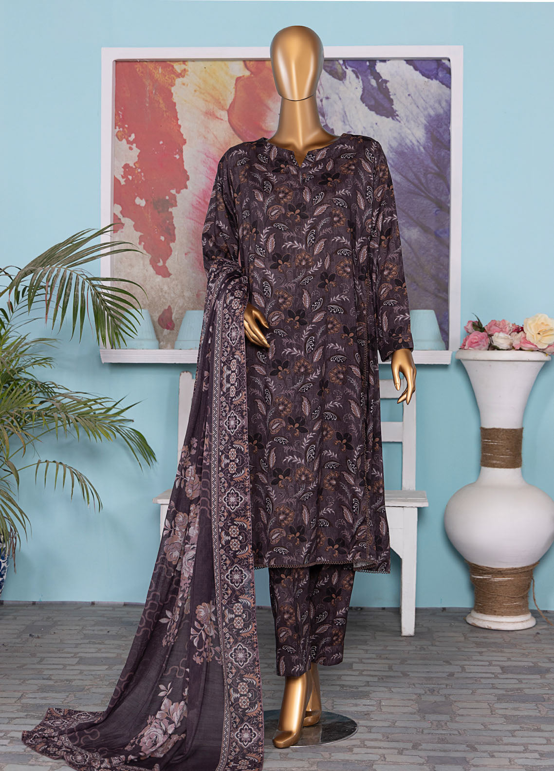 HZ Textiles Linen Wintry Digital Printed 3 Piece Unstitched Suit HZ25LW LWP-1310