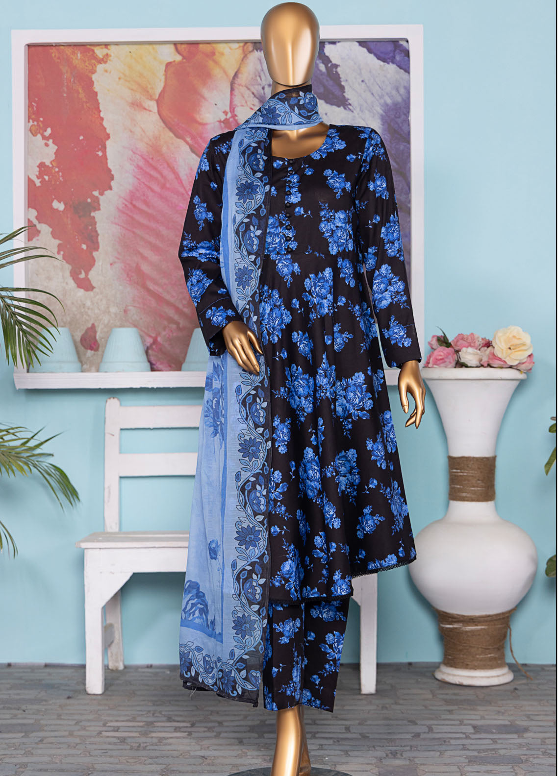 HZ Textiles Linen Wintry Digital Printed 3 Piece Unstitched Suit HZ25LW LWP-1312