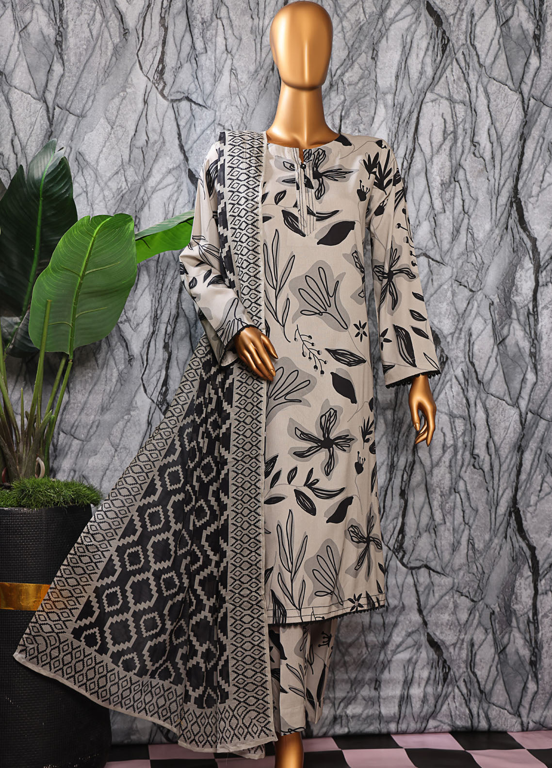 HZ Textiles Linen Wintry Digital Printed 3 Piece Unstitched Suit HZ25LW LWP-1315