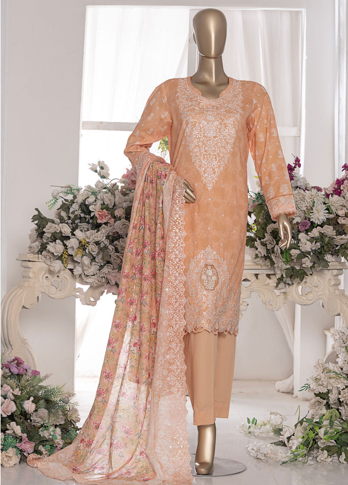 HZ Textiles Premium Embroidered Lawn 3 Piece Unstitched Suit HZ25PELV7 PEC-555
