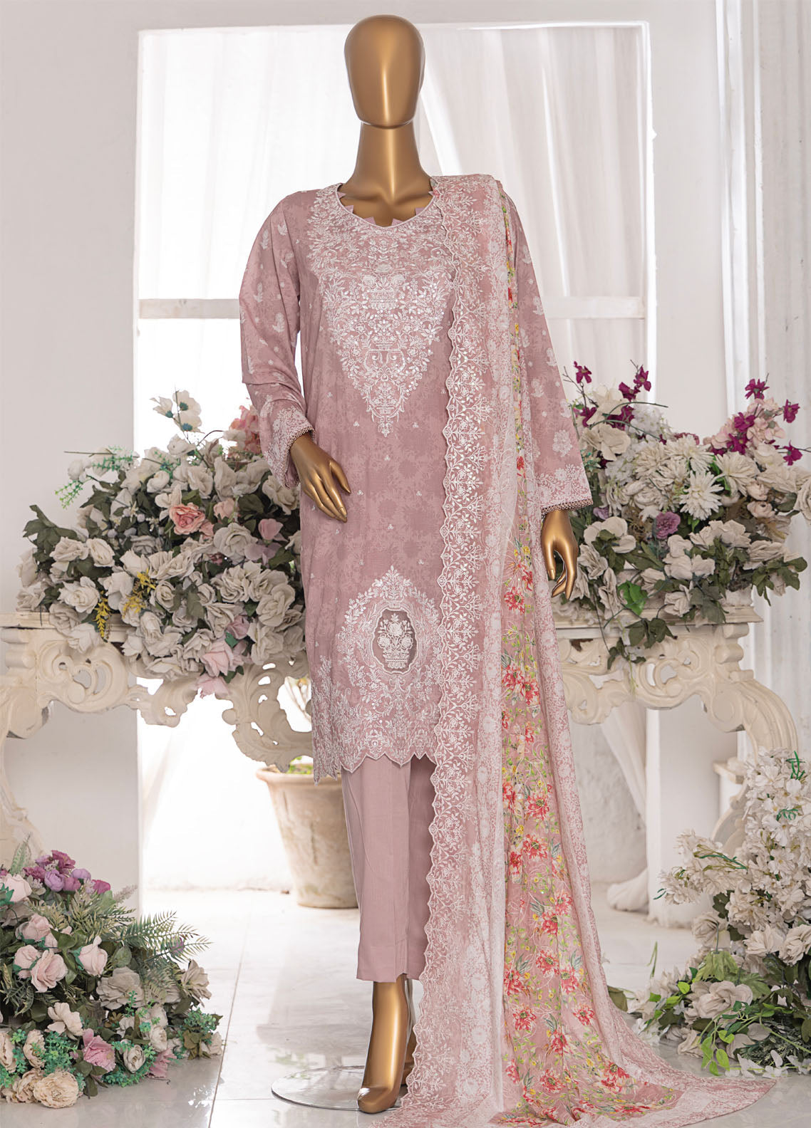 HZ Textiles Premium Embroidered Lawn 3 Piece Unstitched Suit HZ25PELV7 PEC-565