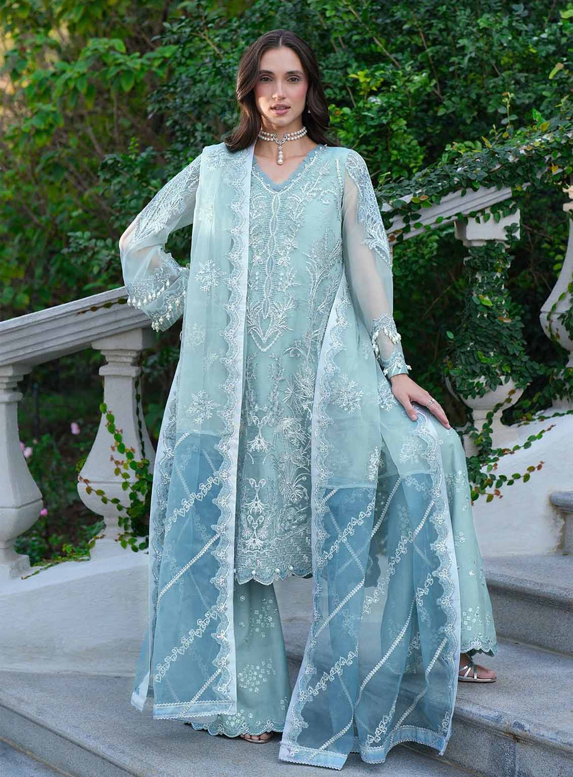 Inayat Premium Festive Formals Embroidered Organza 3 Piece Unstitched Suit INP25FF D-01 MOONLIGHT