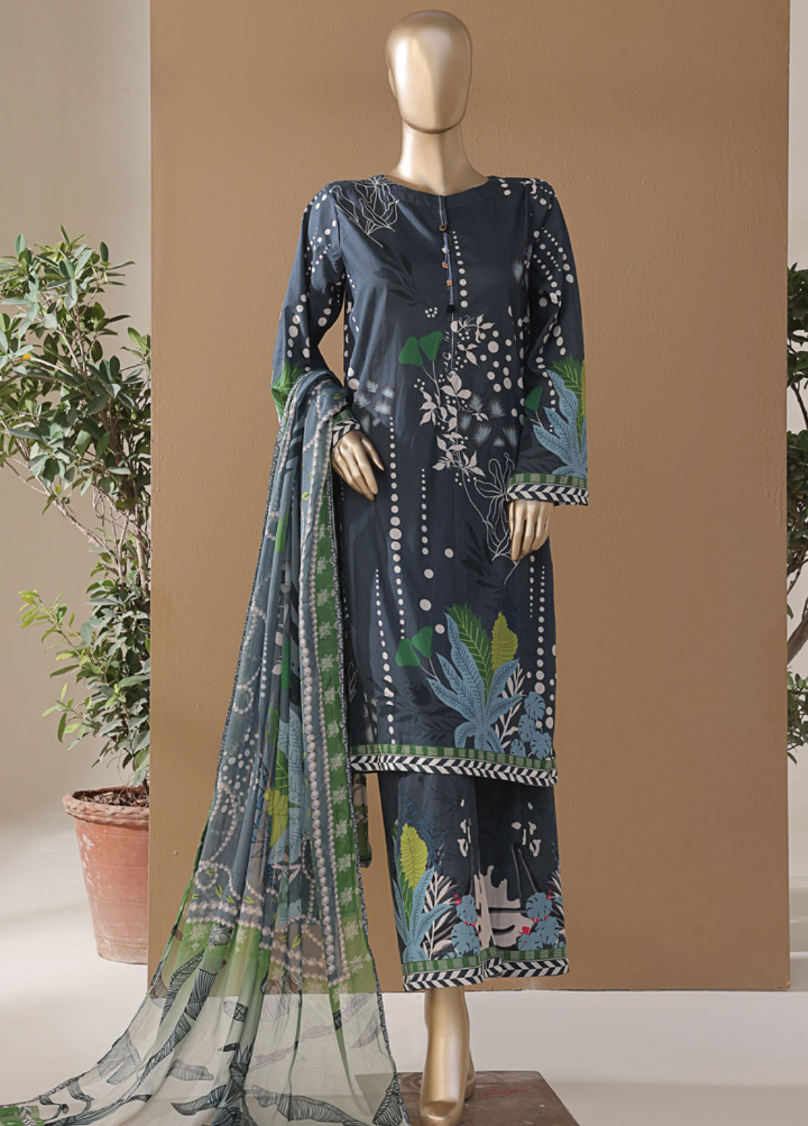 Intermix Art & Craft By HZ Textile Printed Cambric 3 Piece Stitched Suit HZ25IA&C ELP-531 TROPICAL ZINC